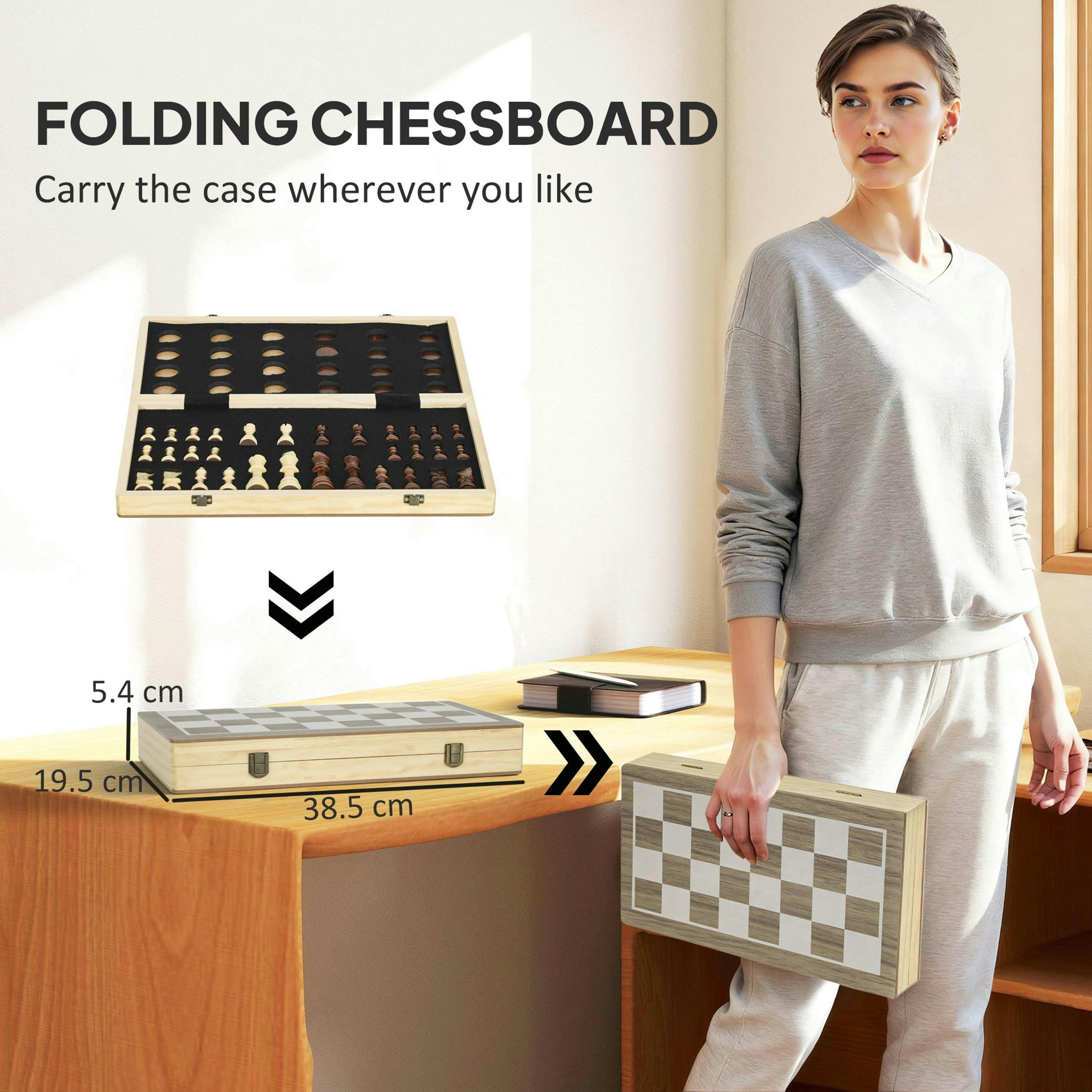SPORTNOW 15 Inch Chess Set, Foldable Chess and Draughts Set, Brown , view 5 of 5