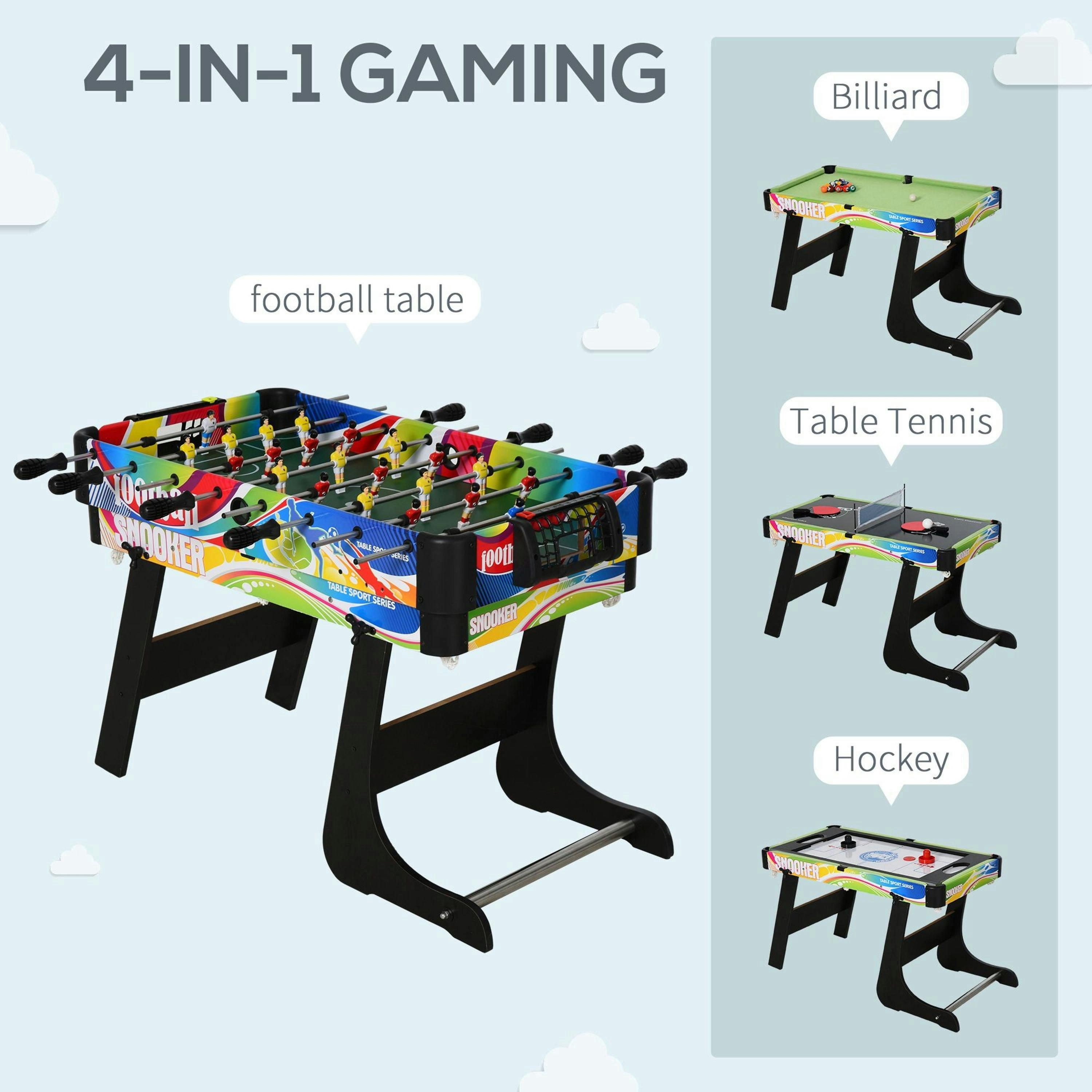HOMCOM 4-in-1 Games Table w/ Hockey Football Table Tennis & Pool Arcade Gaming , view 4 of 5