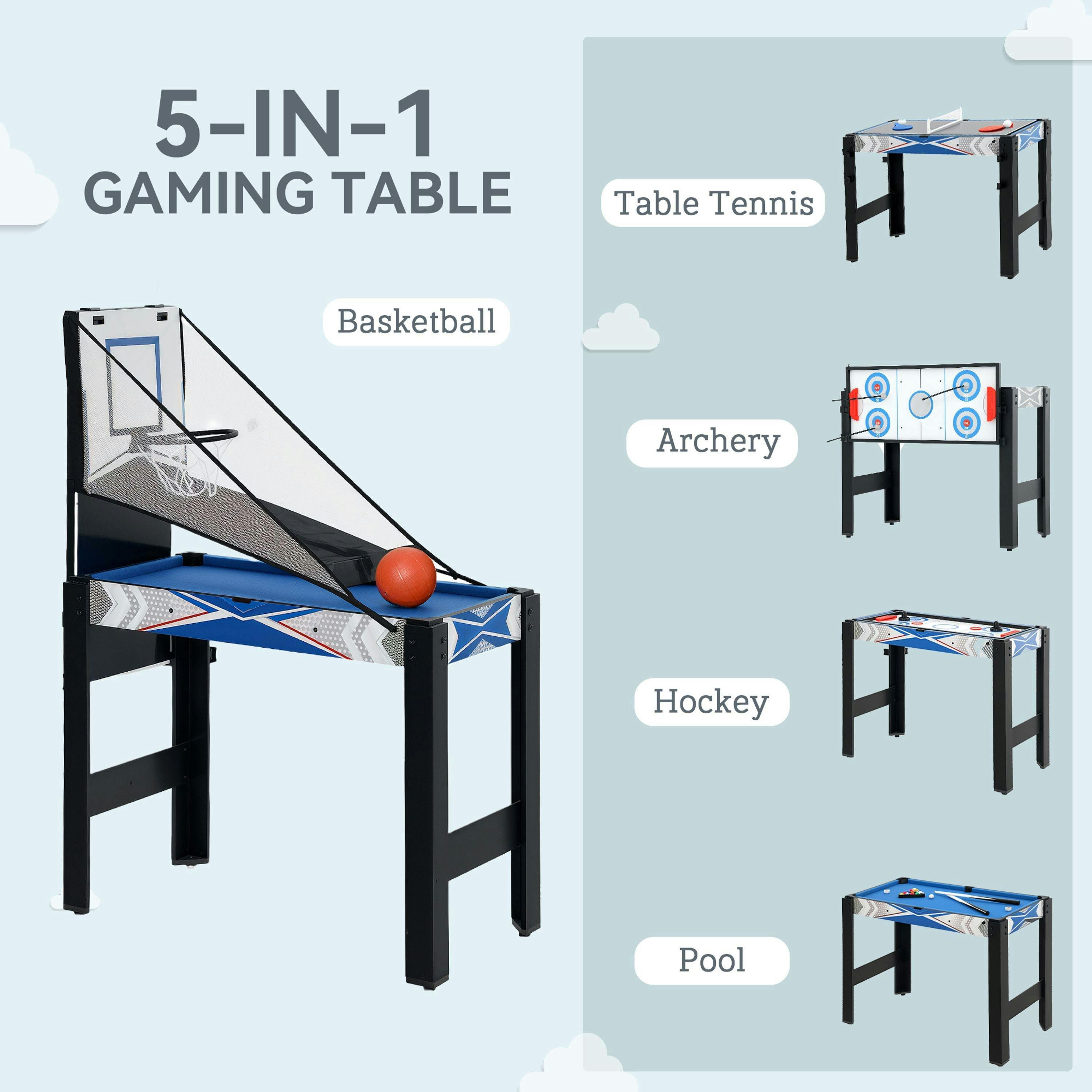 SPORTNOW 5-in-1 Multi Games Table, Combo Sports Game Table, Blue , view 4 of 5