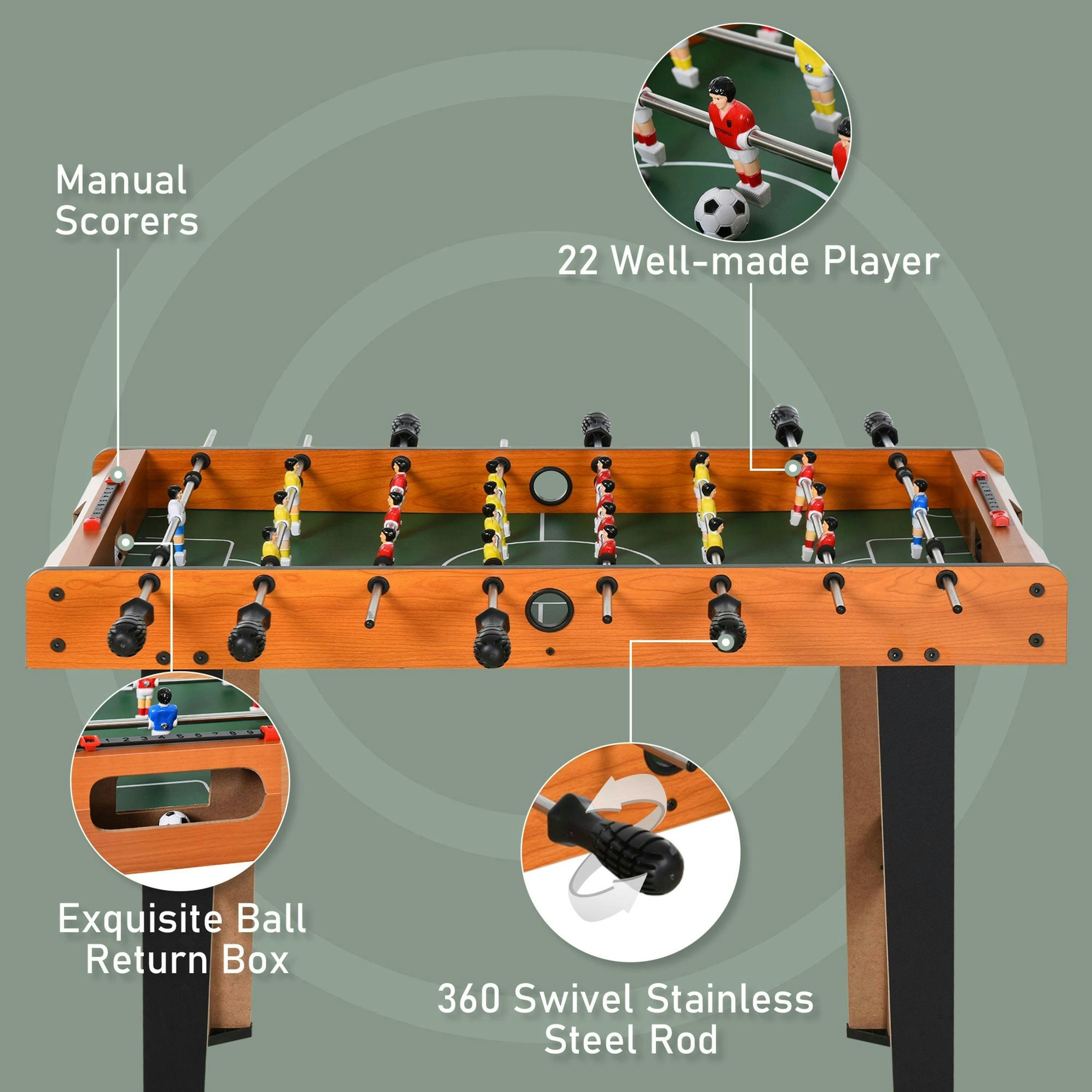 HOMCOM Wooden Soccer Football Table 84.5cm Arcades Game Room Bar, 2 Foosballs , view 4 of 5