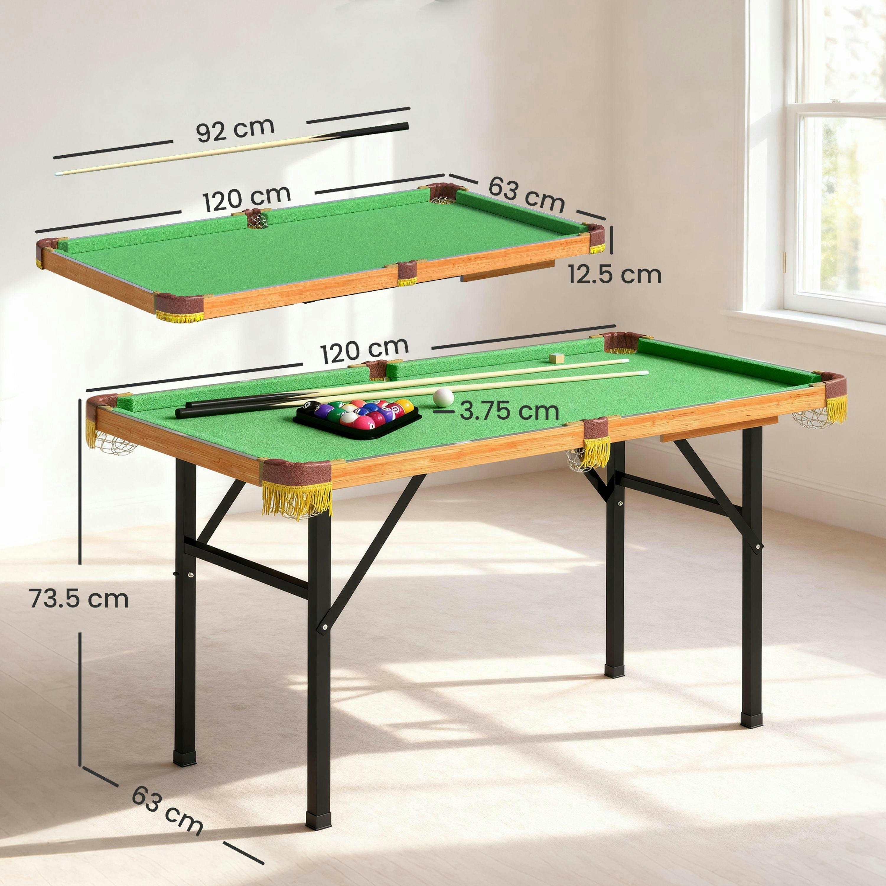 SPORTNOW 4FT Folding Pool Table, Mini Billiards Table Set for Kids, Green , view 3 of 5