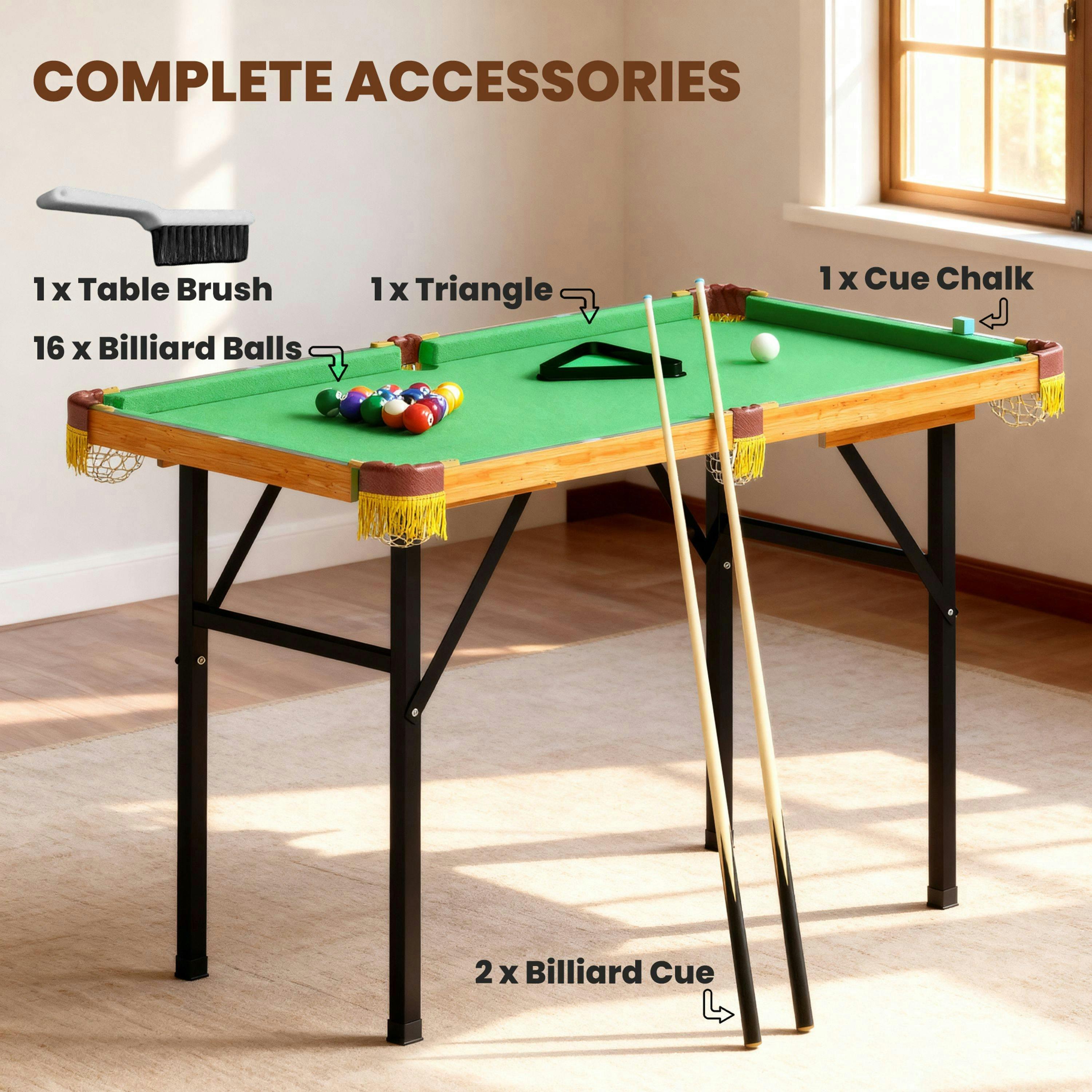 SPORTNOW 4FT Folding Pool Table, Mini Billiards Table Set for Kids, Green , view 5 of 5