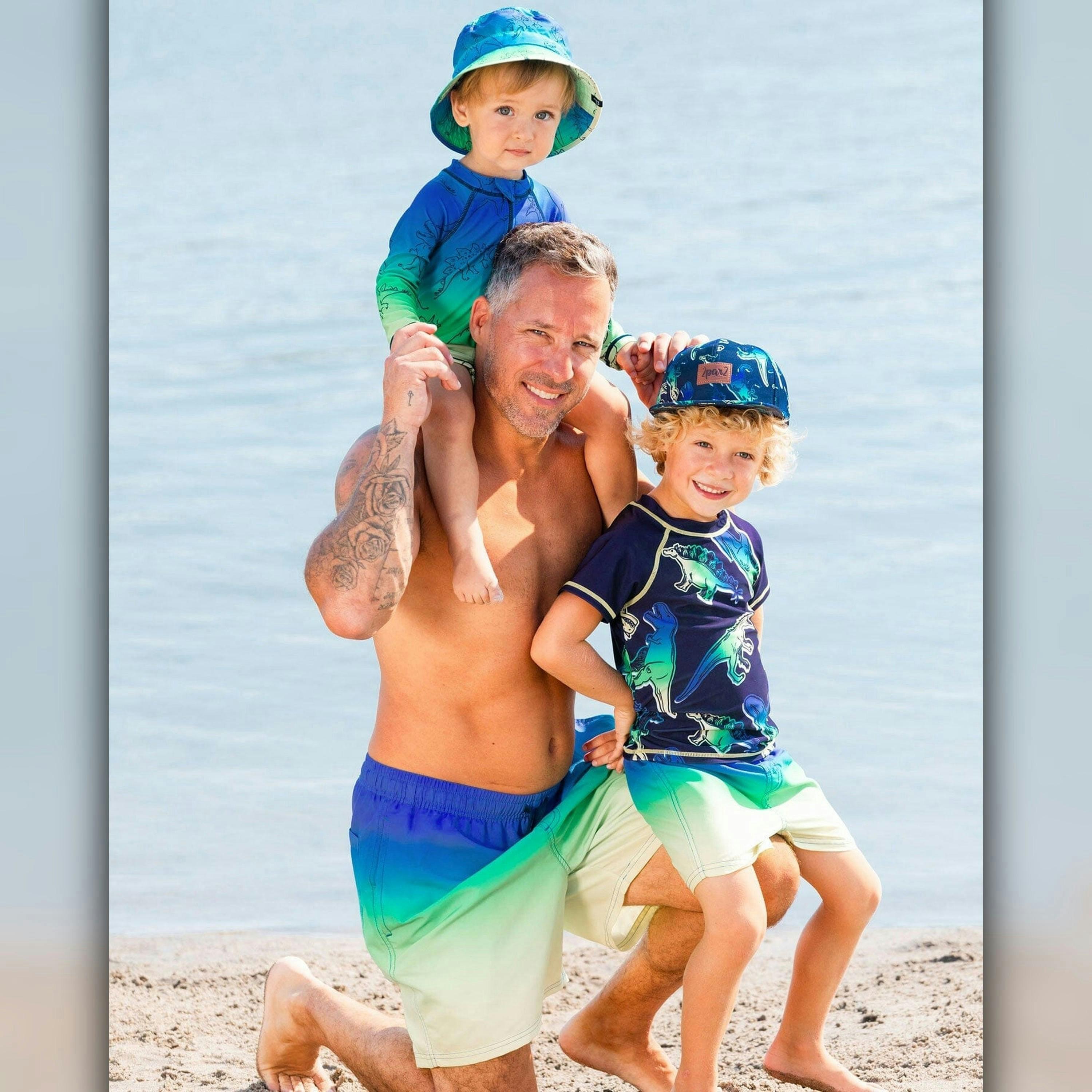 Men's Swim Trunks Blue, Green, And Lime Gradient , view 3 of 5