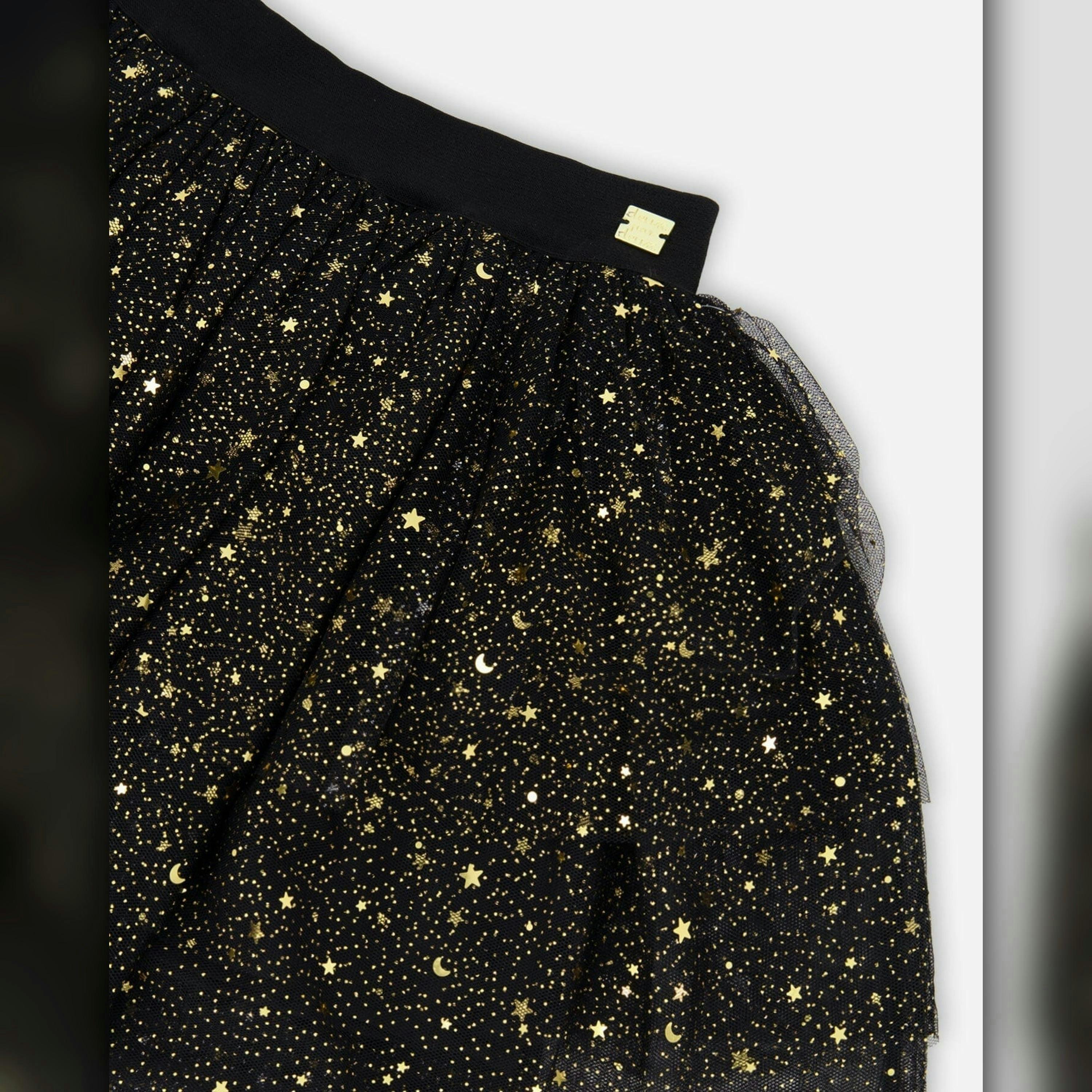 Multi Layer Glittering Mesh Skirt Black , view 3 of 4