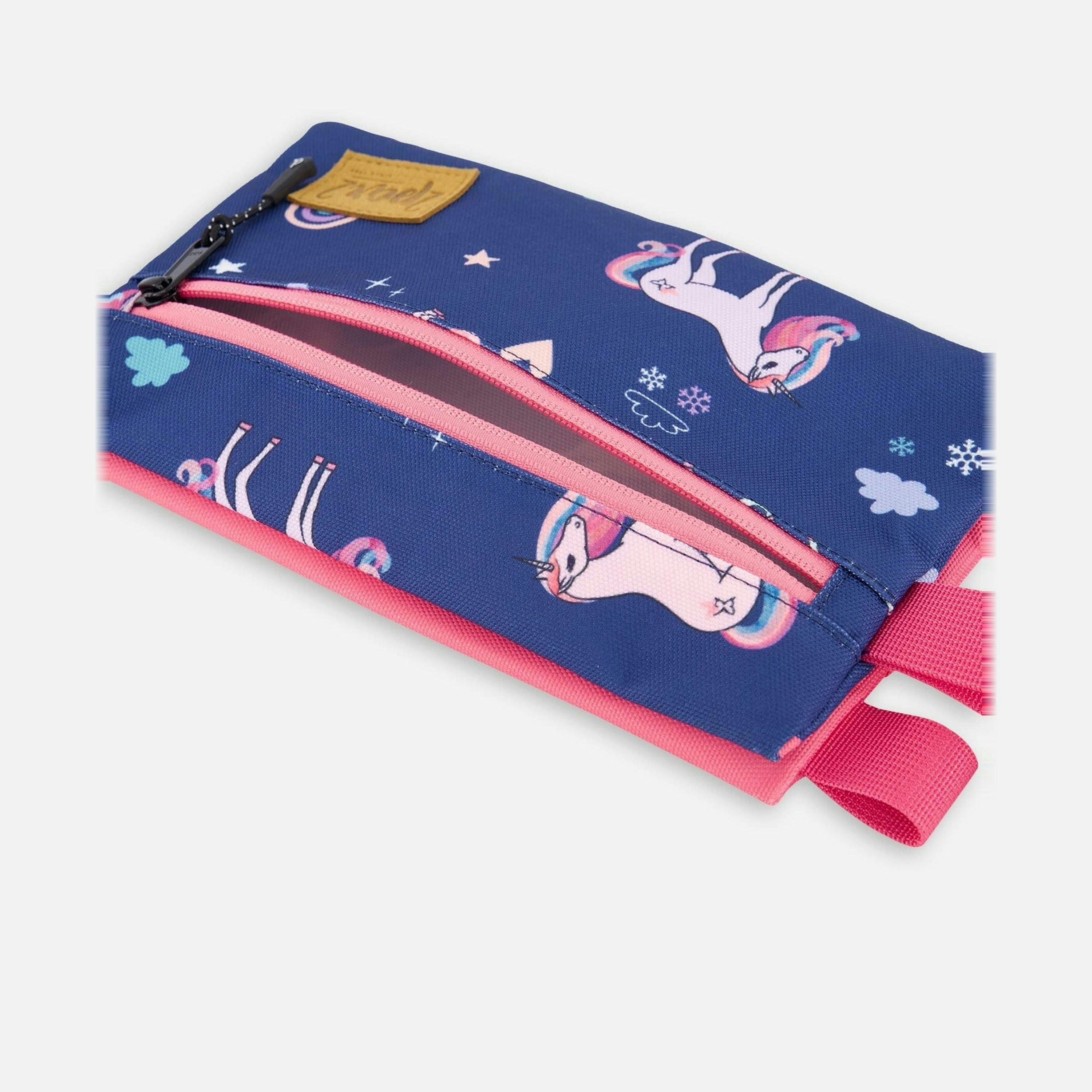 Double Pencil Case Navy Unicorn Print , view 2 of 5