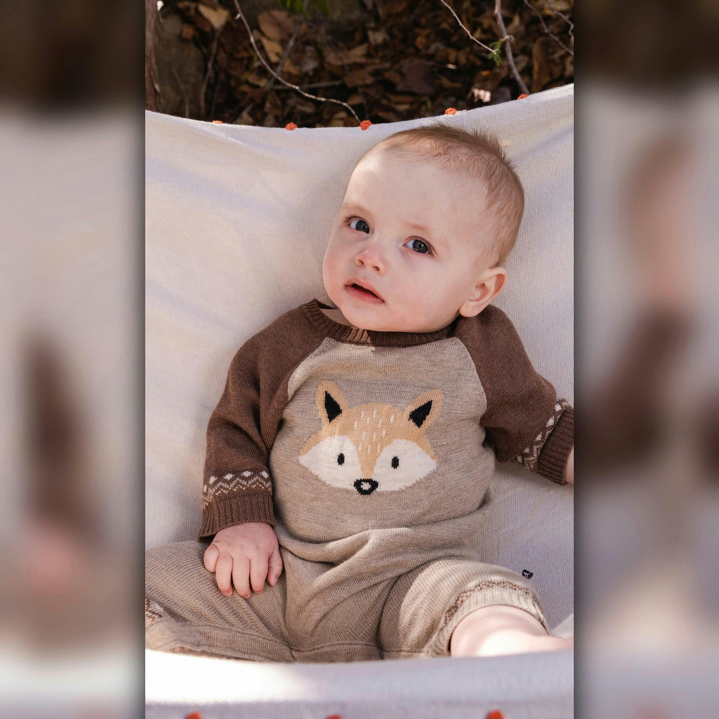 Knitted Intarsia Romper Brown Cinnamon , view 2 of 3