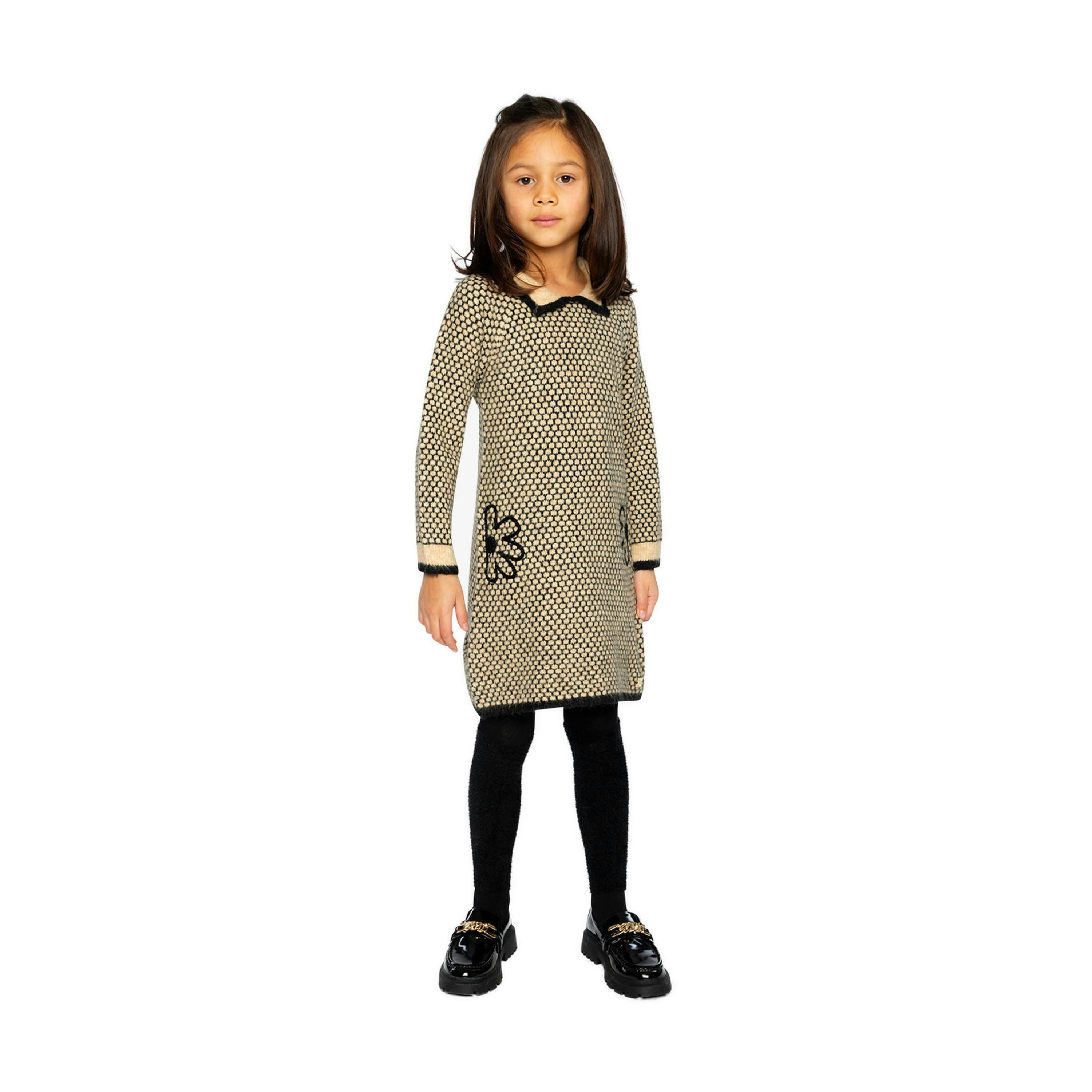 Knit Dress With Collar Beige And Black , view 2 of 3