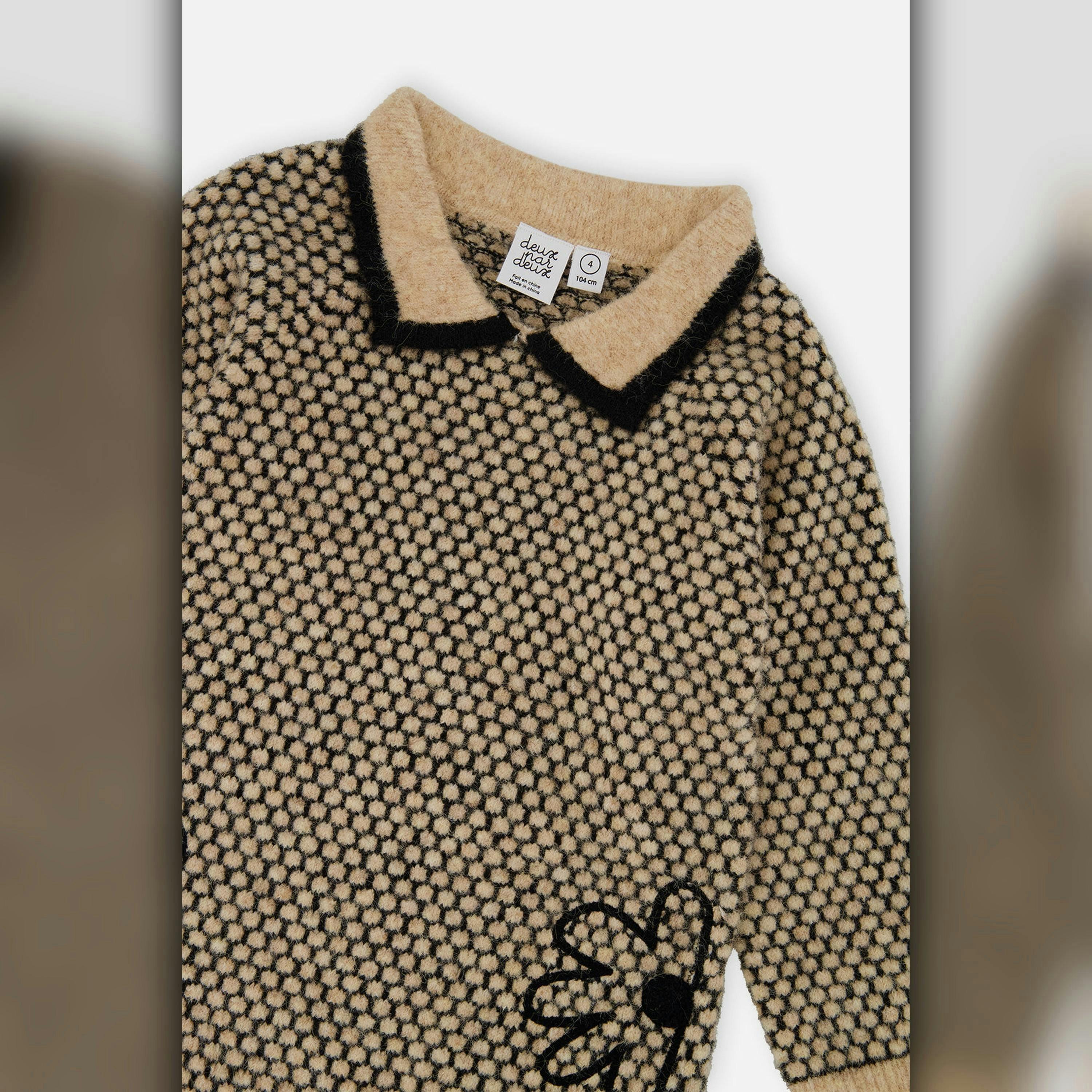 Knit Dress With Collar Beige And Black , view 3 of 3