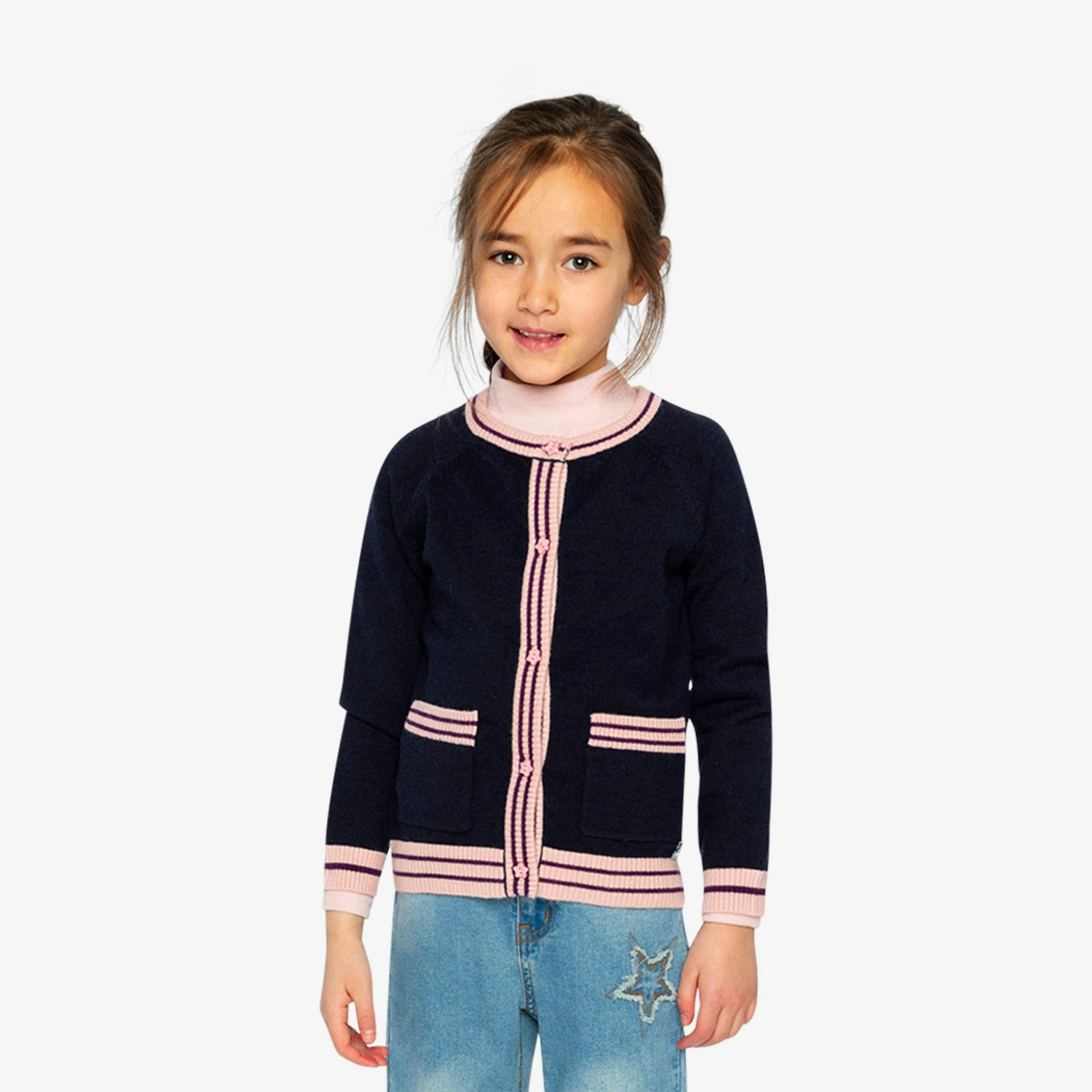 Knitted Cardigan Royal Blue And Pink , view 2 of 5
