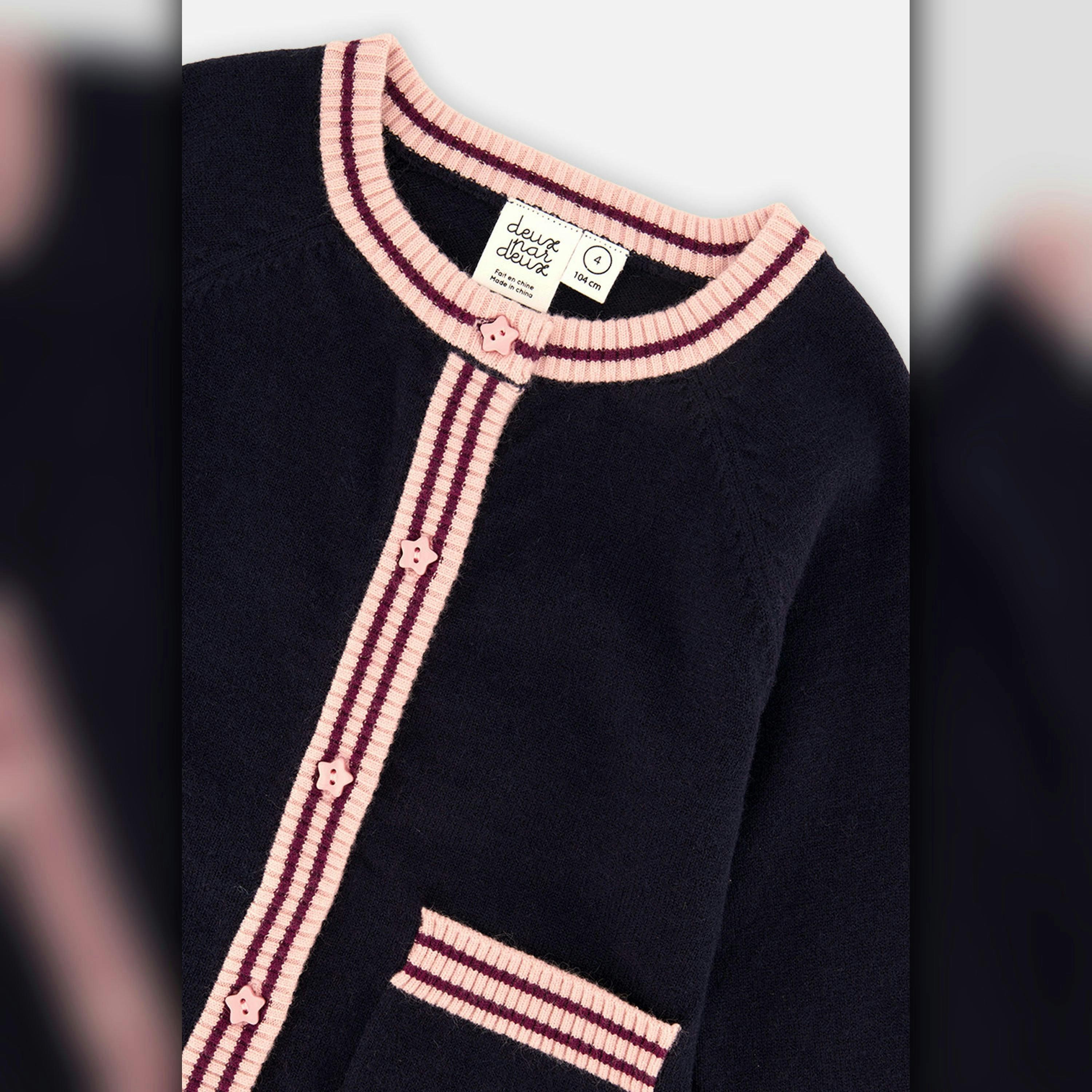 Knitted Cardigan Royal Blue And Pink , view 5 of 5