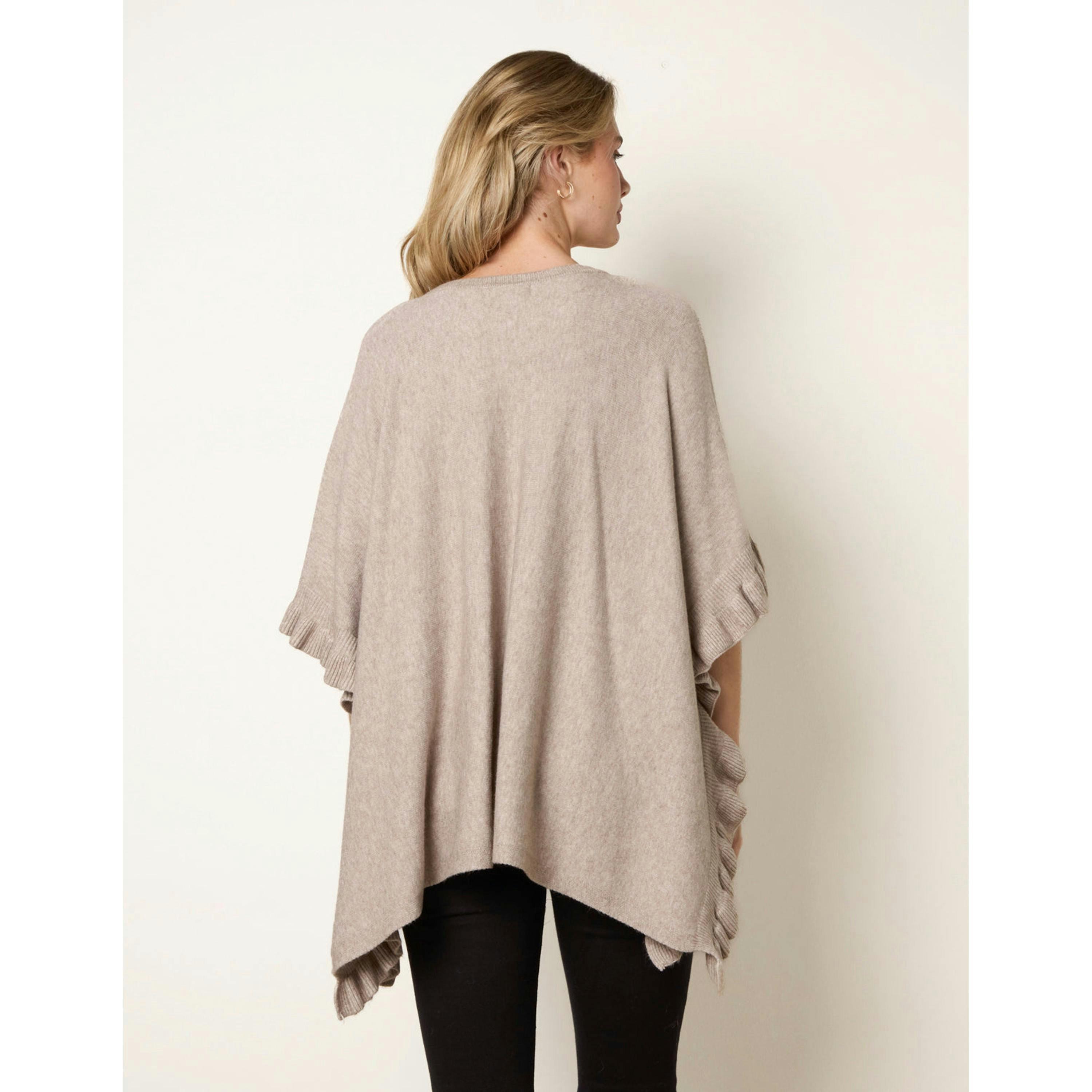 Blue Vanilla Frill Detail Pocket Cape  in Beige , view 2 of 4