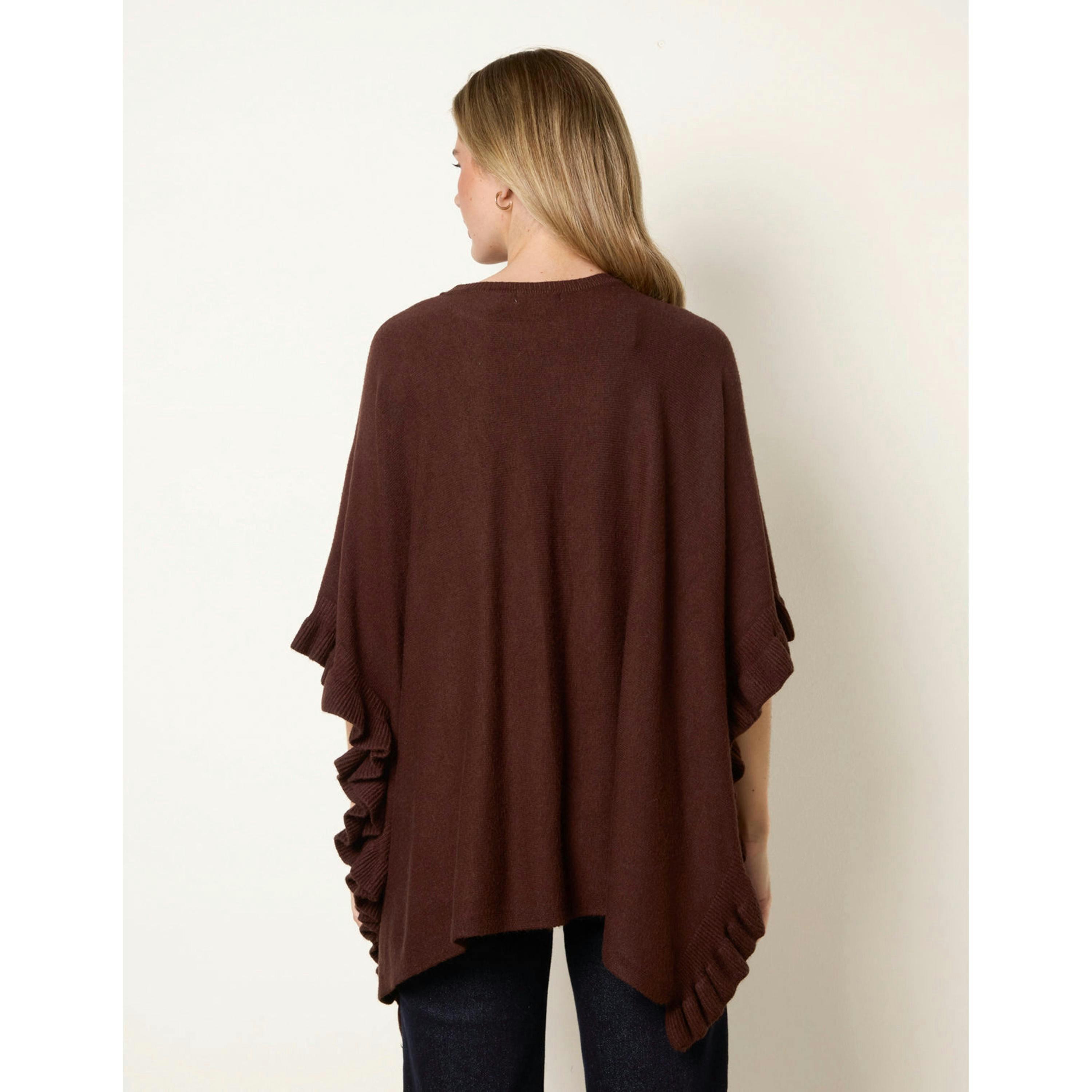 Blue Vanilla Frill Detail Pocket Cape  in Brown , view 2 of 5