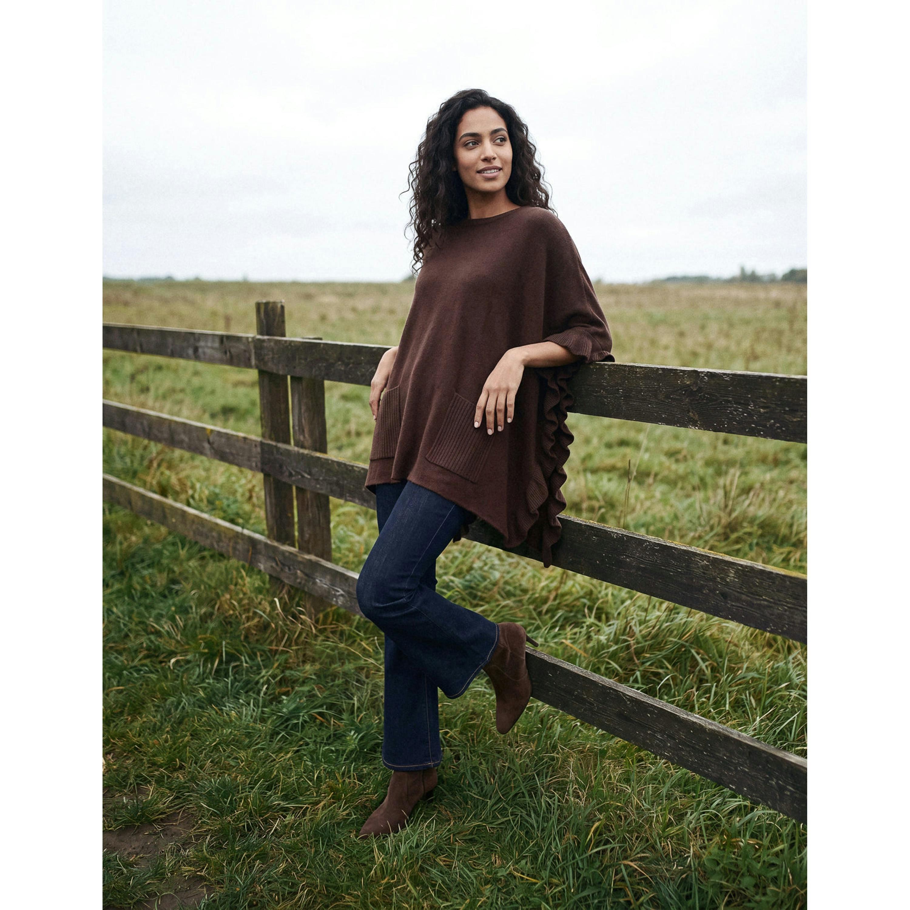 Blue Vanilla Frill Detail Pocket Cape  in Brown , view 5 of 5