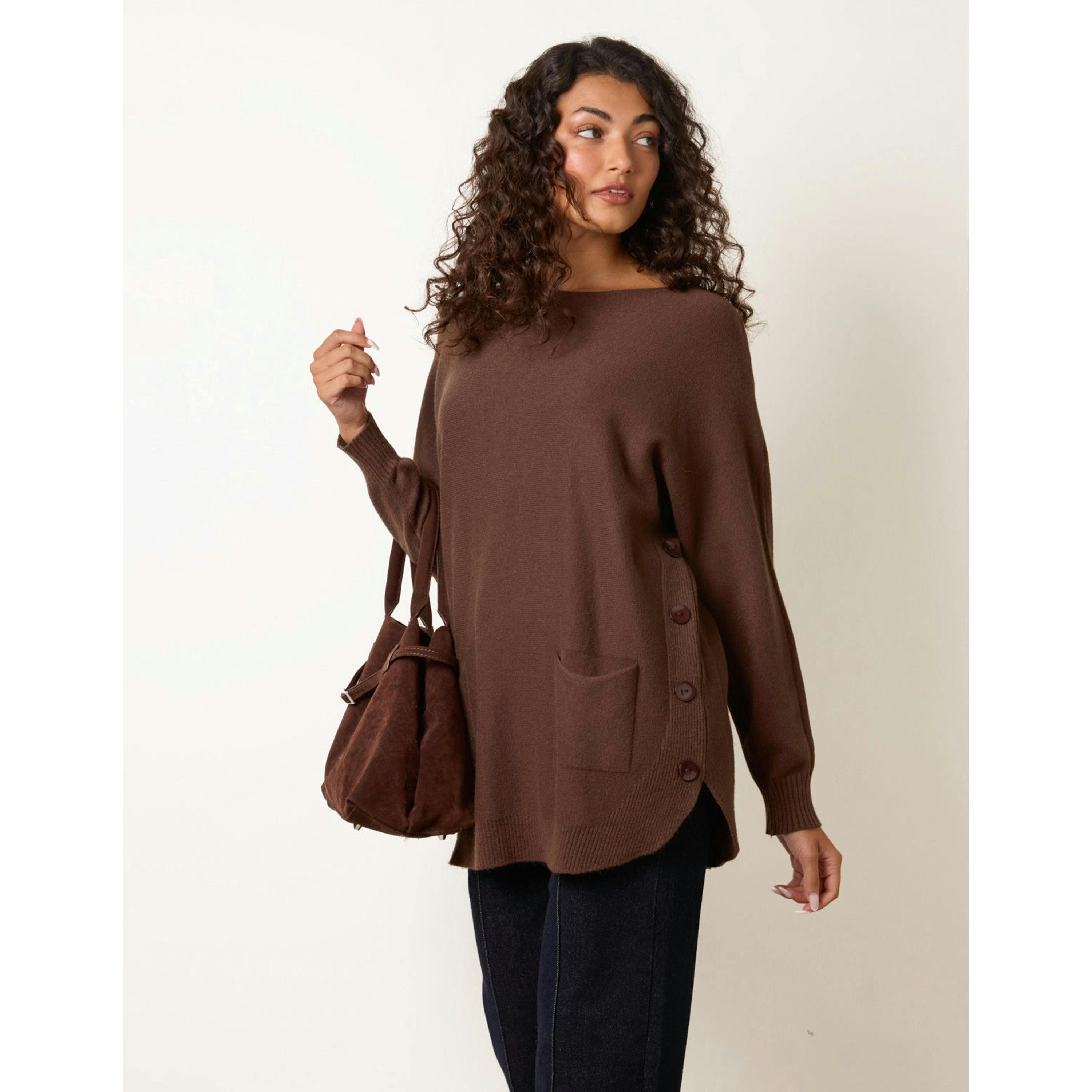 Blue Vanilla Pocket Slash Neck Jumper  in Brown , view 1 of 4