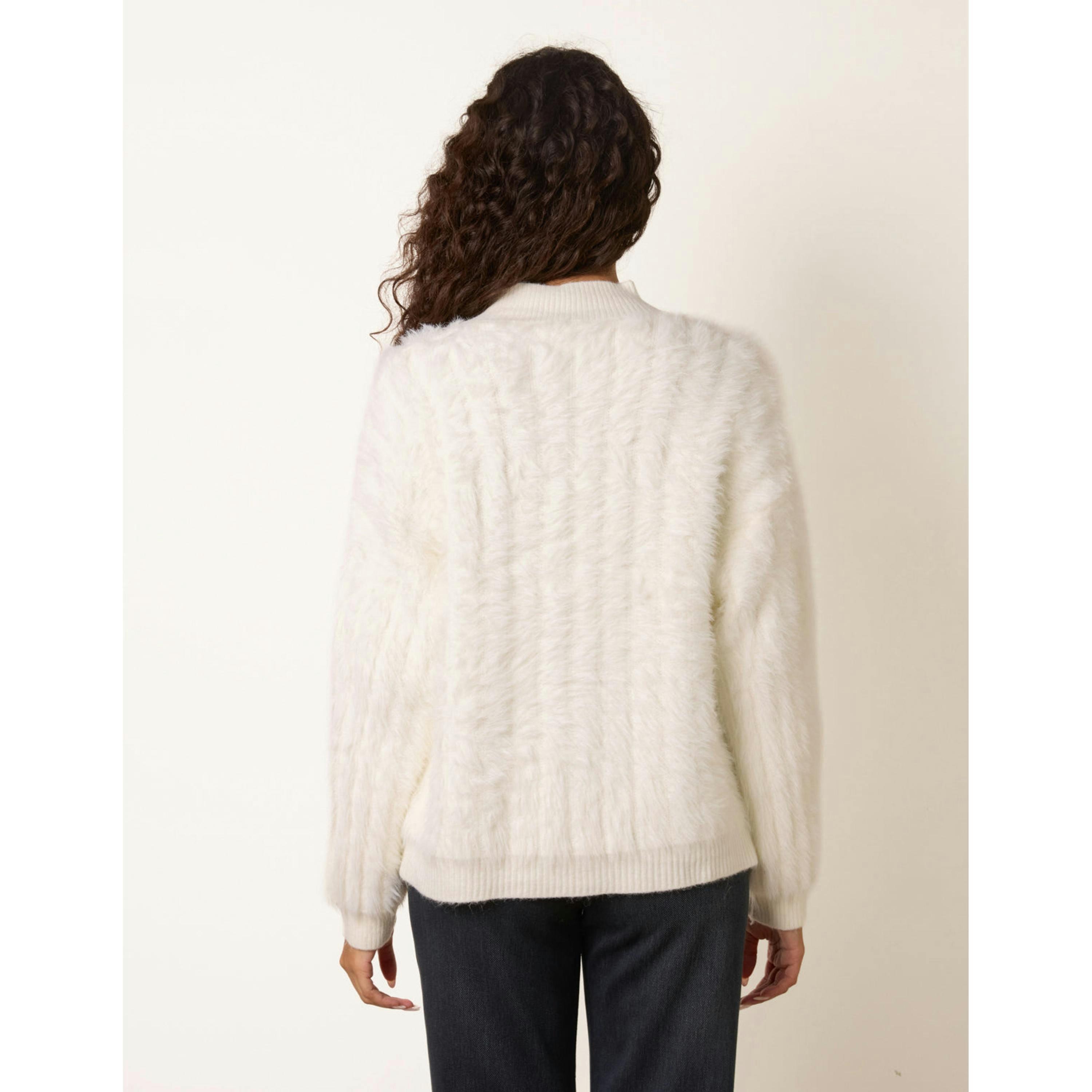 Blue Vanilla Textured Zip Through Knit Cardigan  in Ivory , view 2 of 4