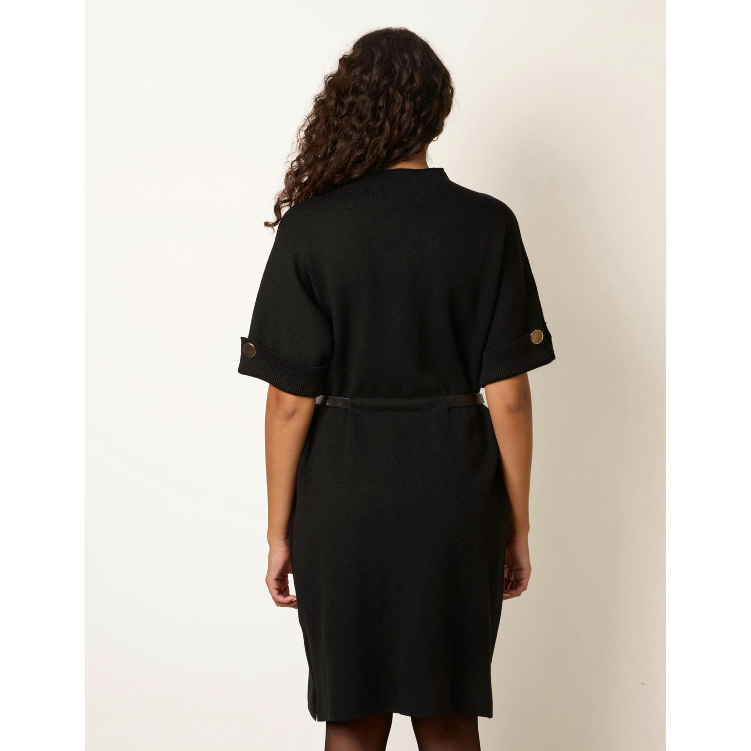 Blue Vanilla Funnel Neck Belted Knit Dress  in Black , view 2 of 4