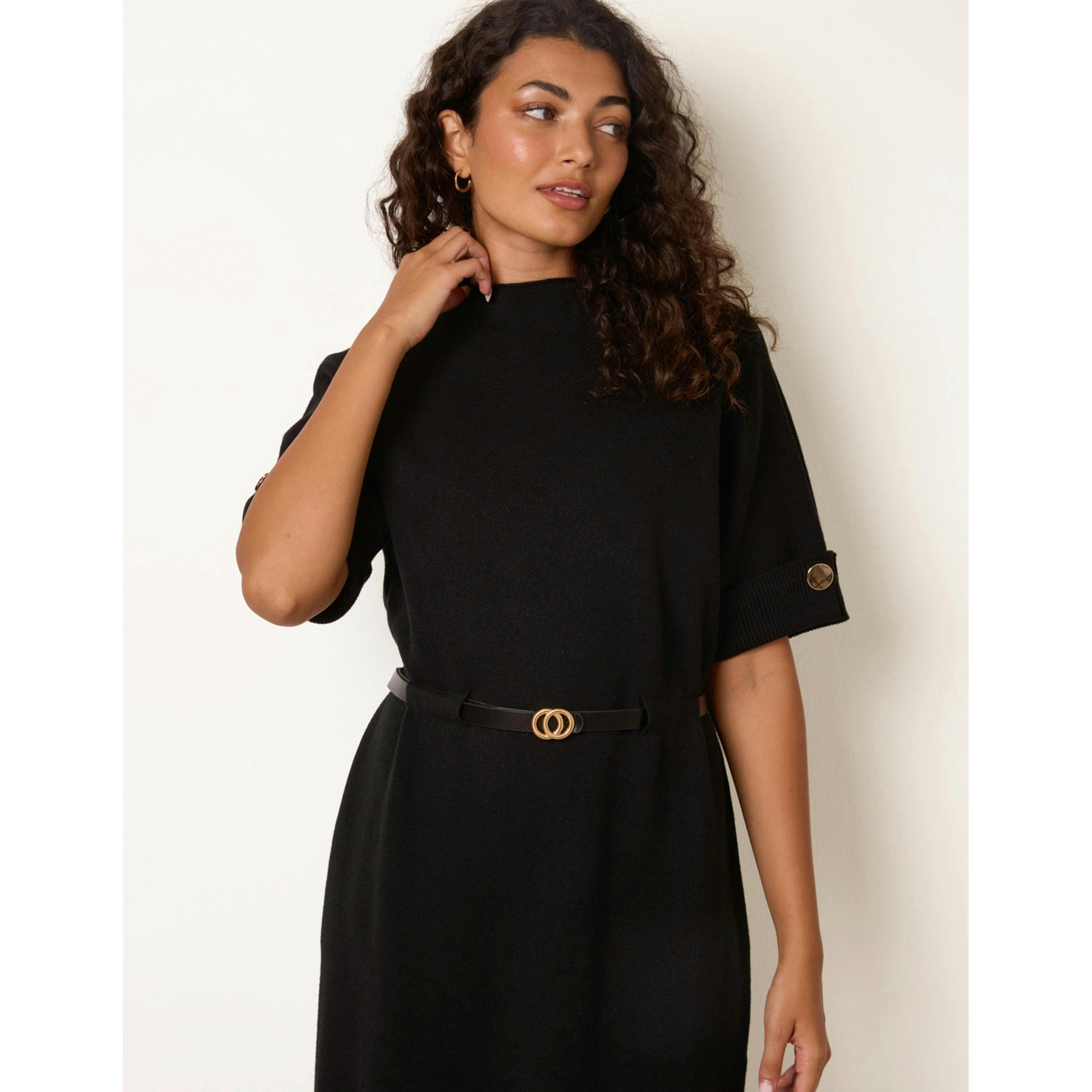 Blue Vanilla Funnel Neck Belted Knit Dress  in Black , view 4 of 4