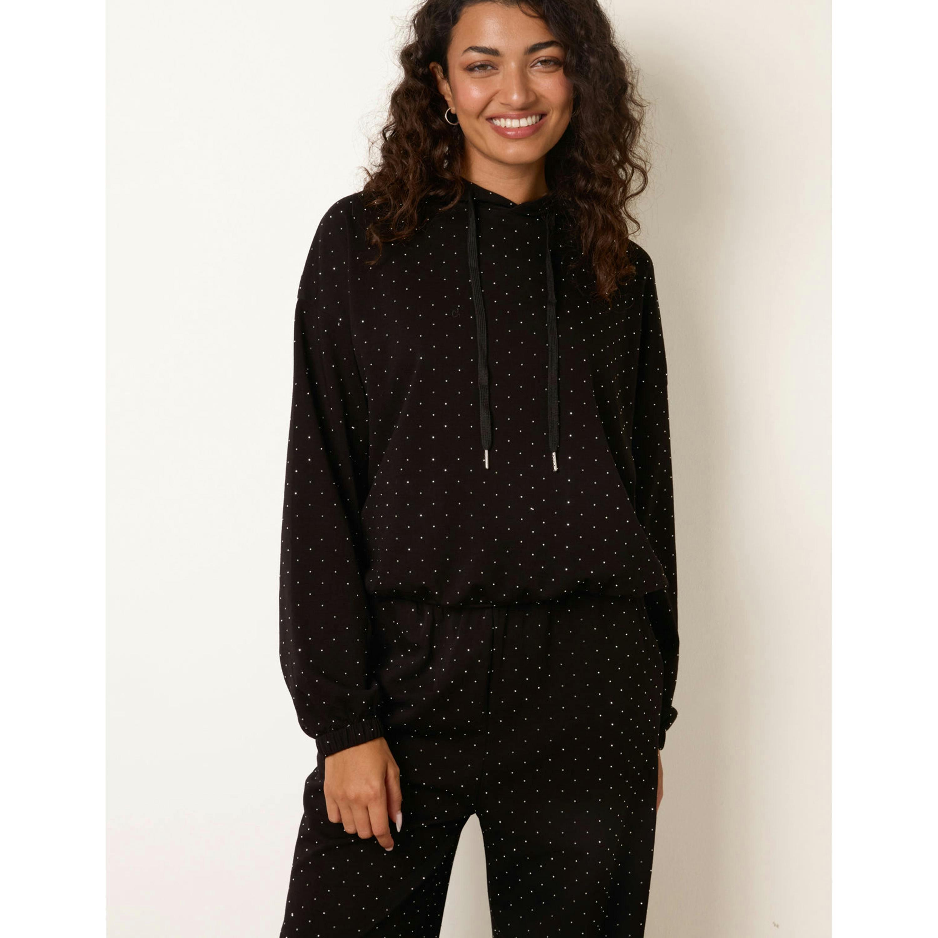 Blue Vanilla Diamante Hooded Wide Leg Lounge Set  in Black , view 3 of 4