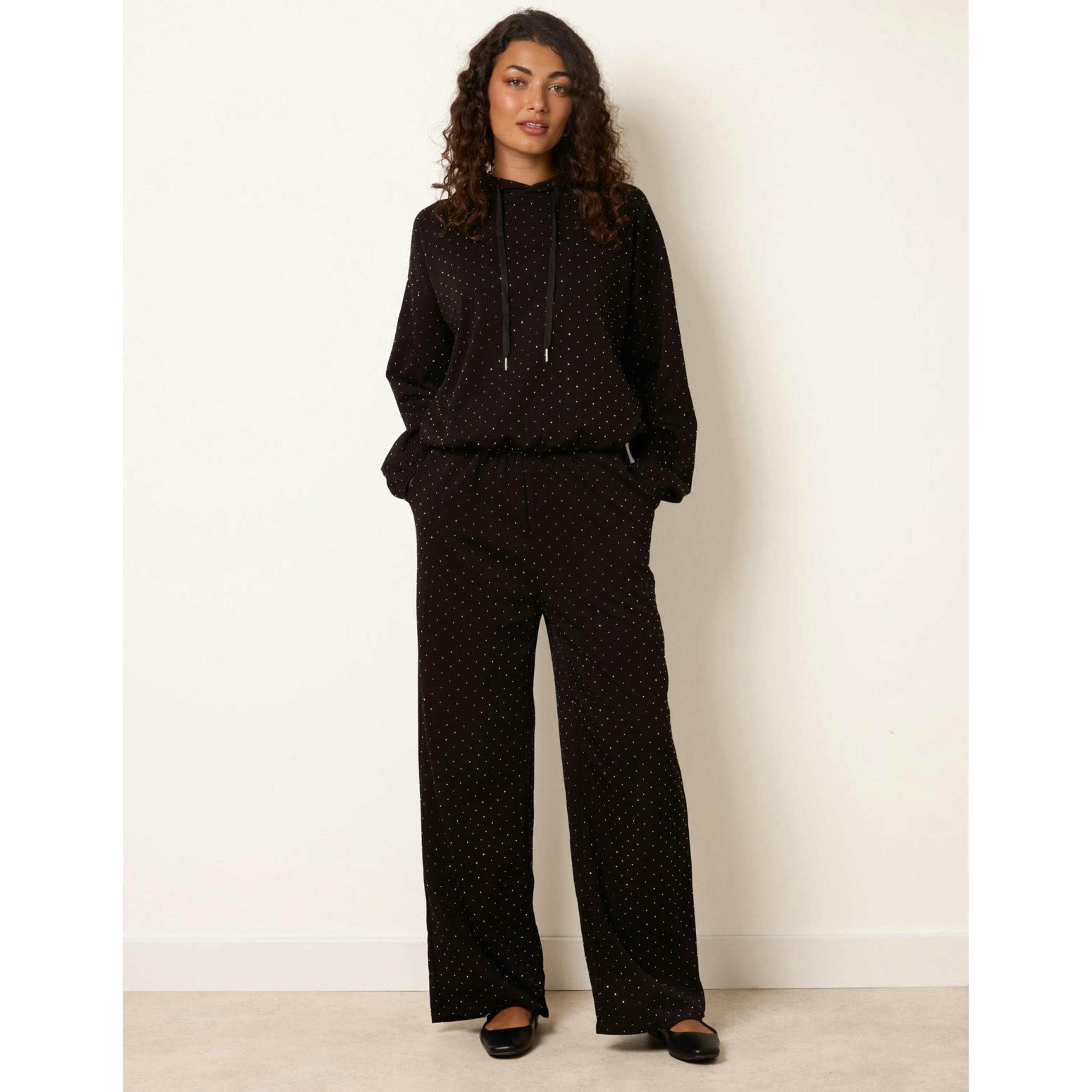 Blue Vanilla Diamante Hooded Wide Leg Lounge Set  in Black , view 4 of 4