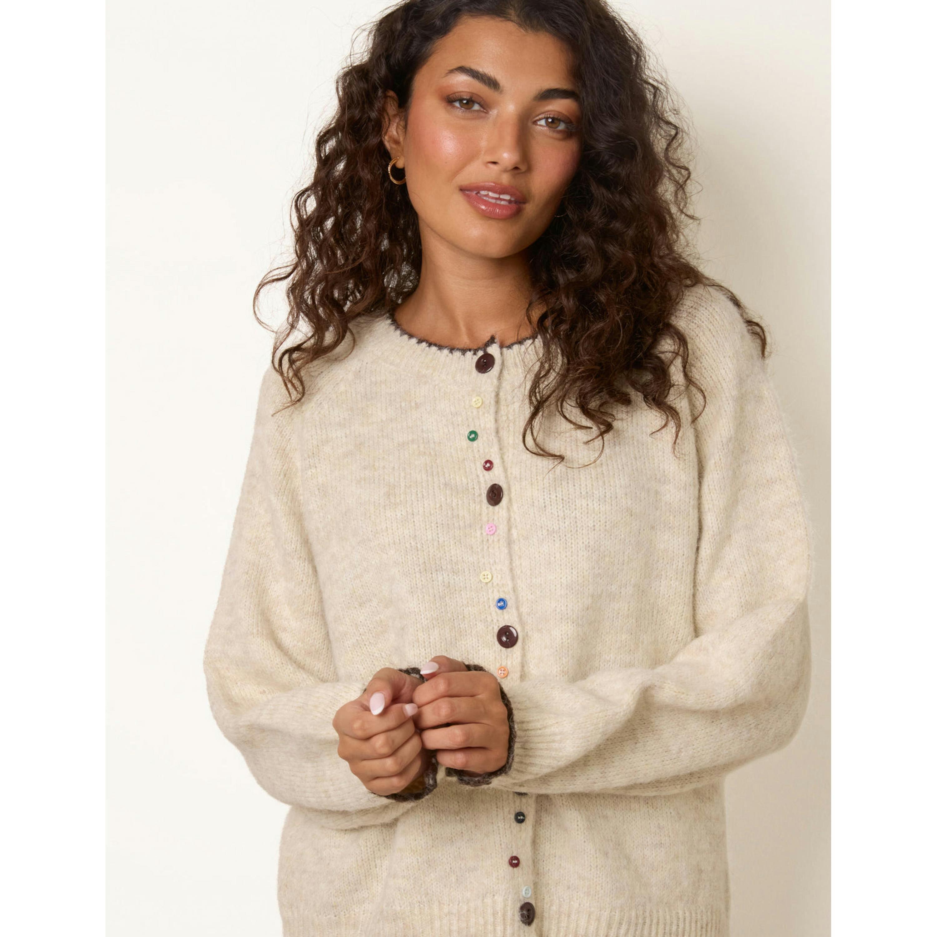 Blue Vanilla Multicoloured Button Cardigan  in Beige , view 3 of 4