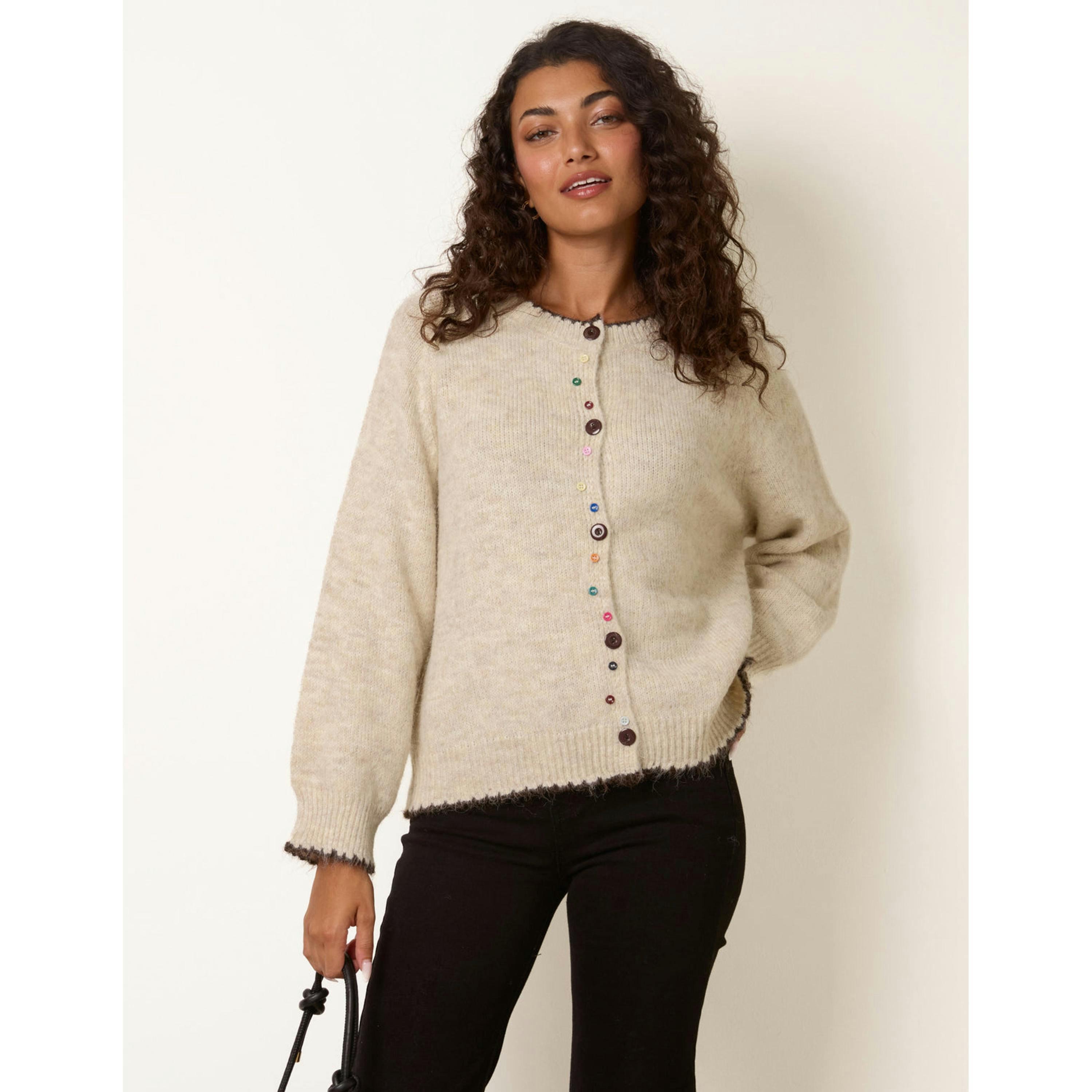 Blue Vanilla Multicoloured Button Cardigan  in Beige , view 4 of 4