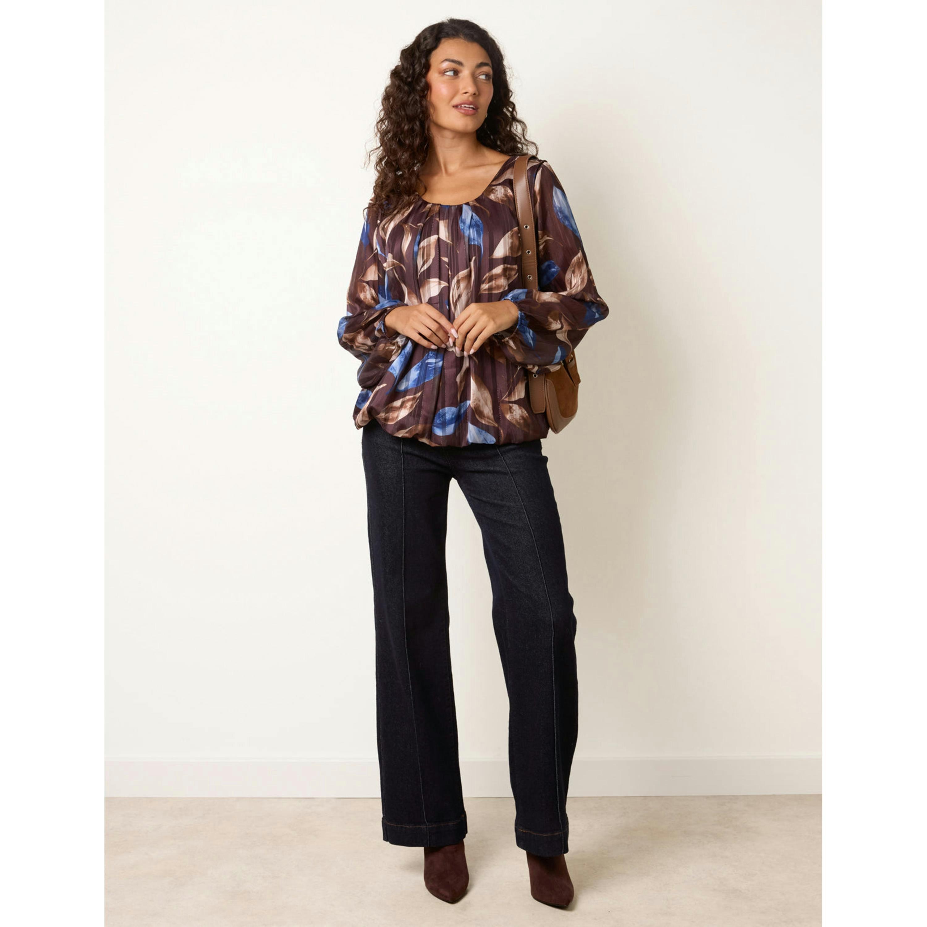 Blue Vanilla Long Sleeve Scoop Neck Metallic Blouse  in Multicolour , view 1 of 4