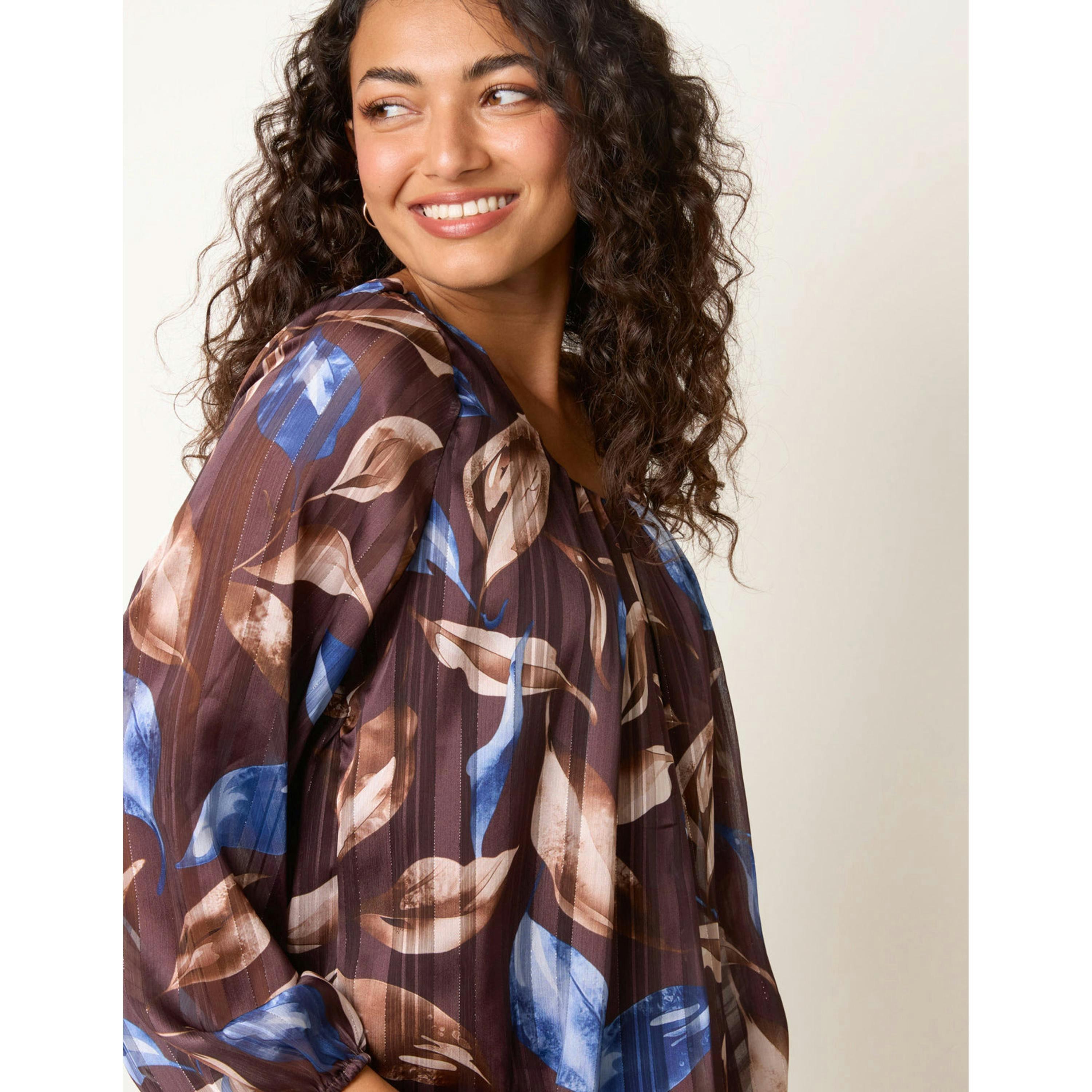 Blue Vanilla Long Sleeve Scoop Neck Metallic Blouse  in Multicolour , view 3 of 4