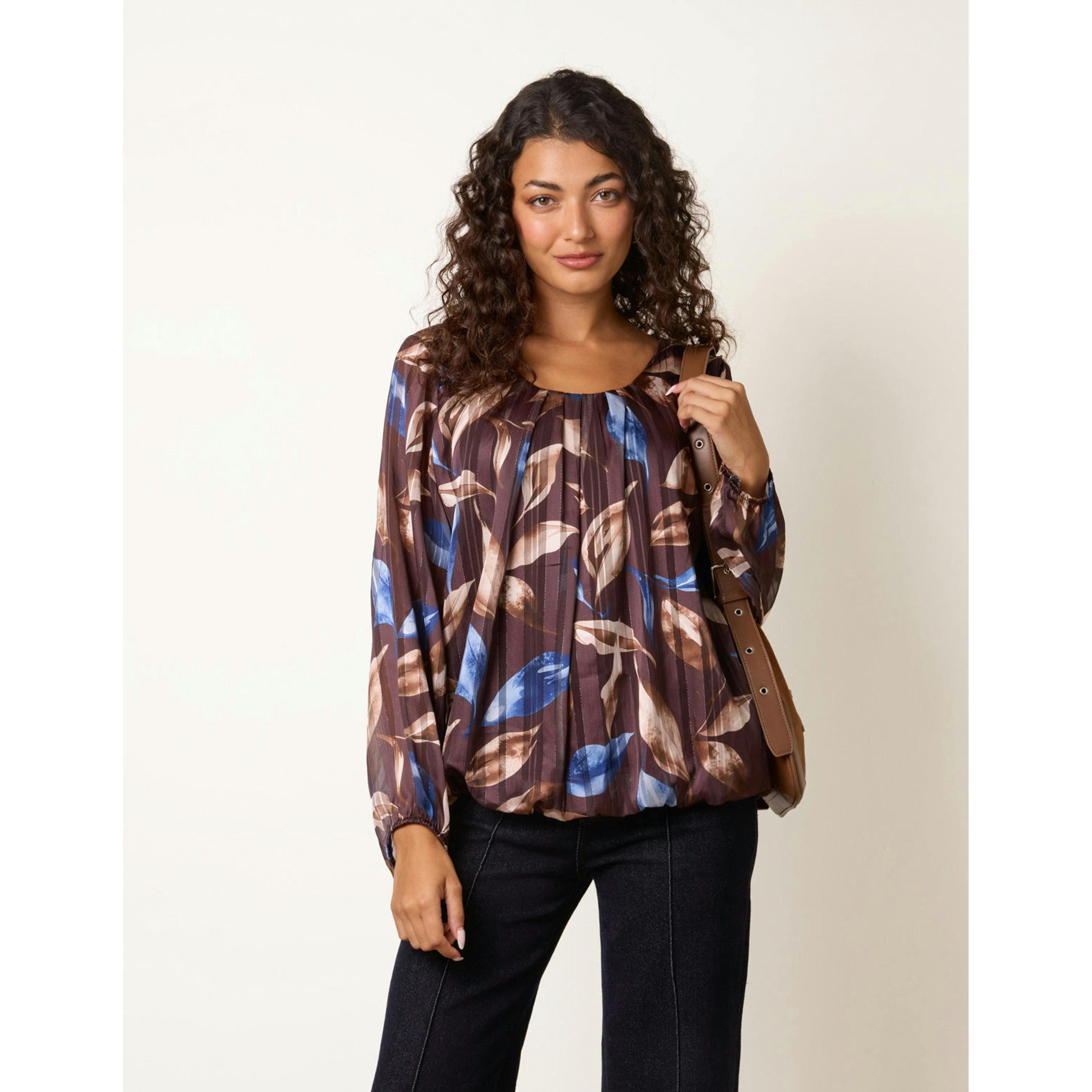 Blue Vanilla Long Sleeve Scoop Neck Metallic Blouse  in Multicolour , view 4 of 4