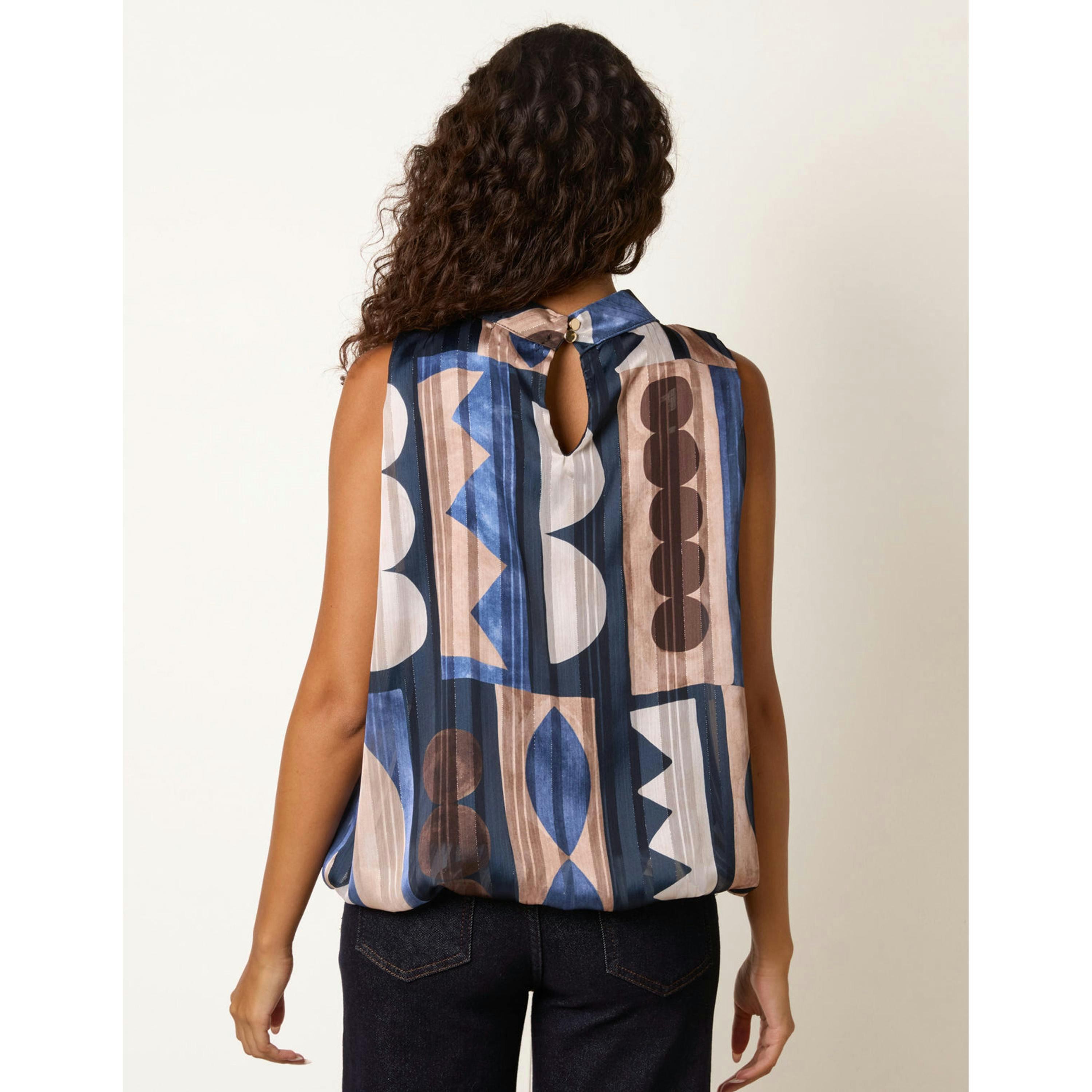 Blue Vanilla High Neck Sleeveless Geometric Blouse  in Navy , view 2 of 4