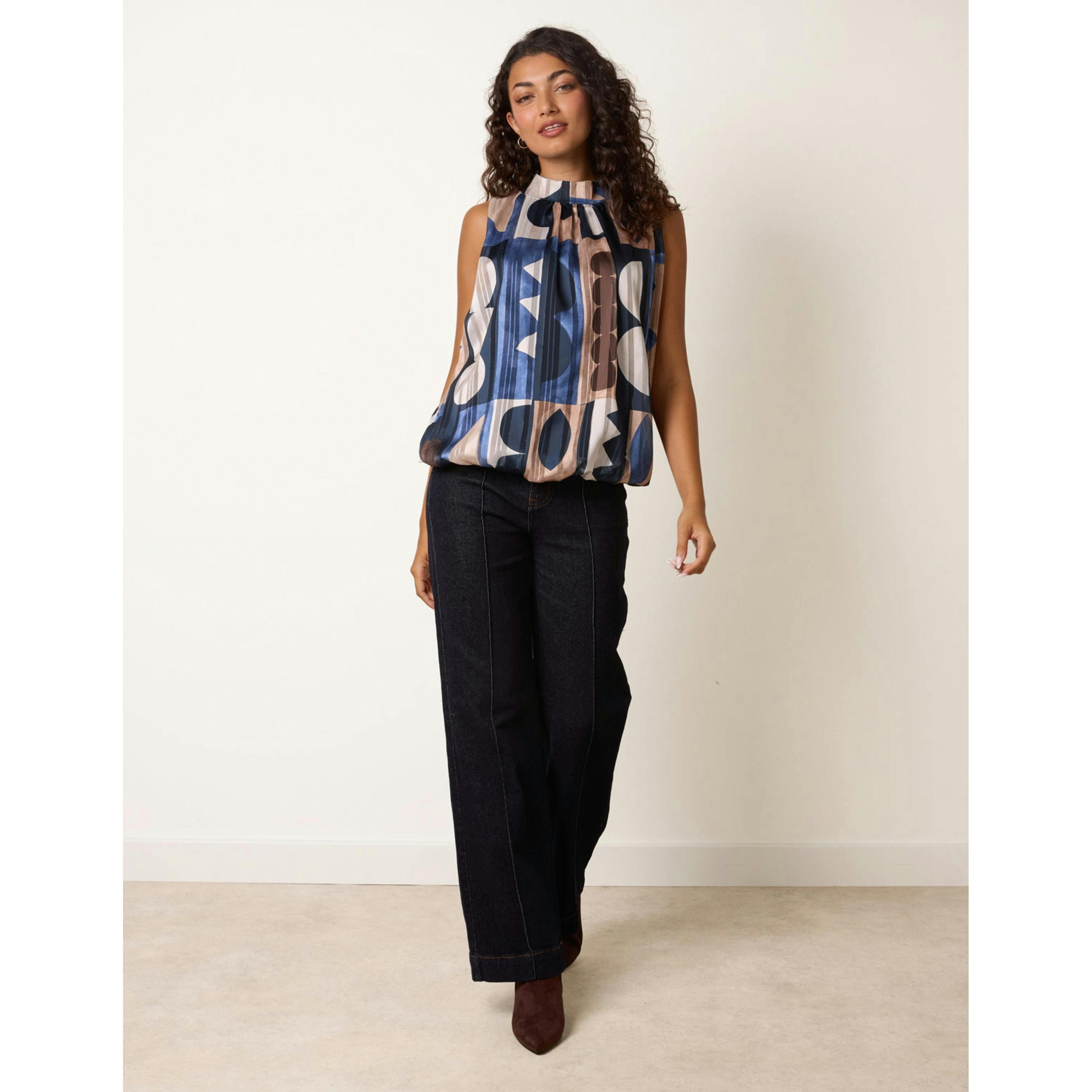 Blue Vanilla High Neck Sleeveless Geometric Blouse  in Navy , view 4 of 4