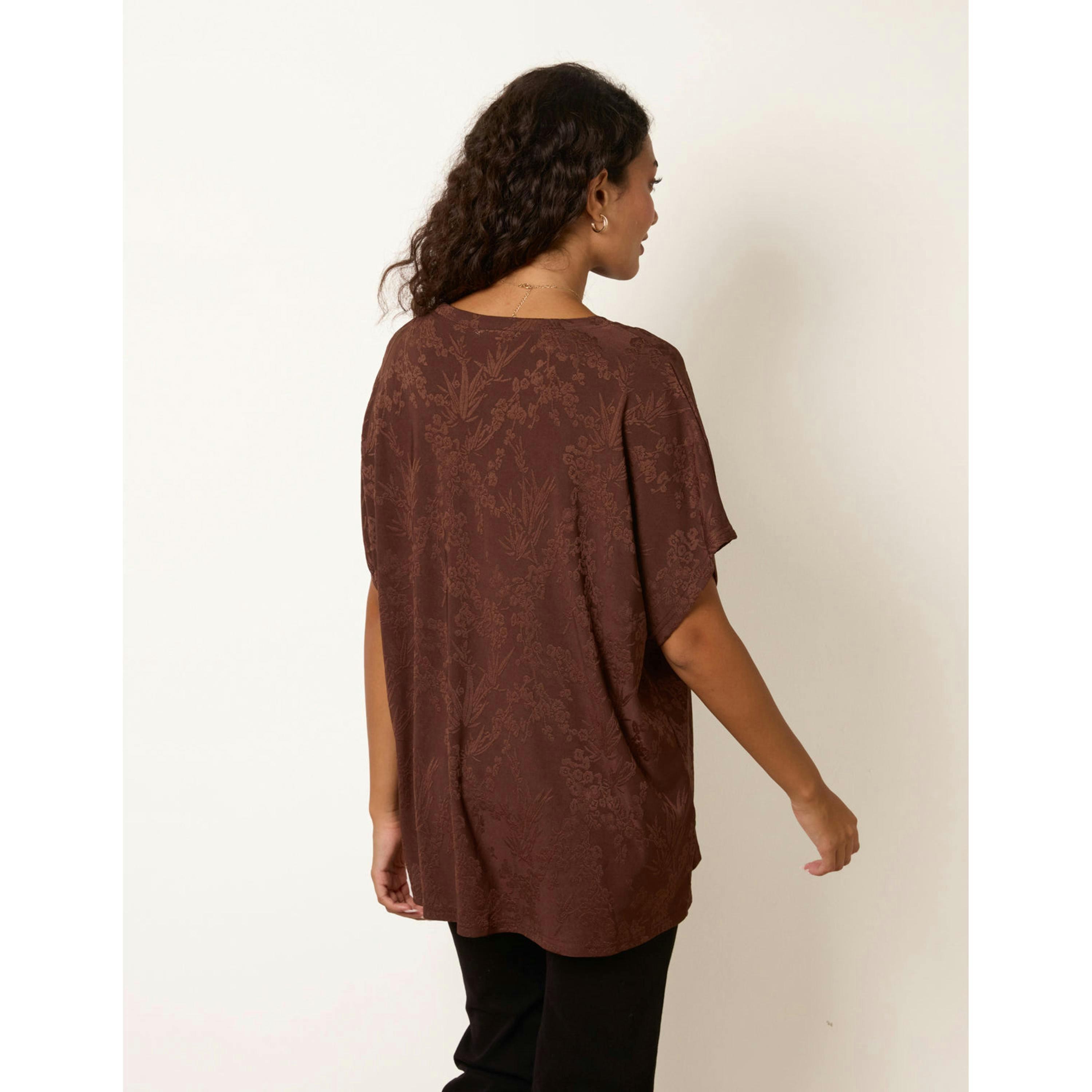 Blue Vanilla Floral Embossed Print Top  in Brown , view 4 of 4