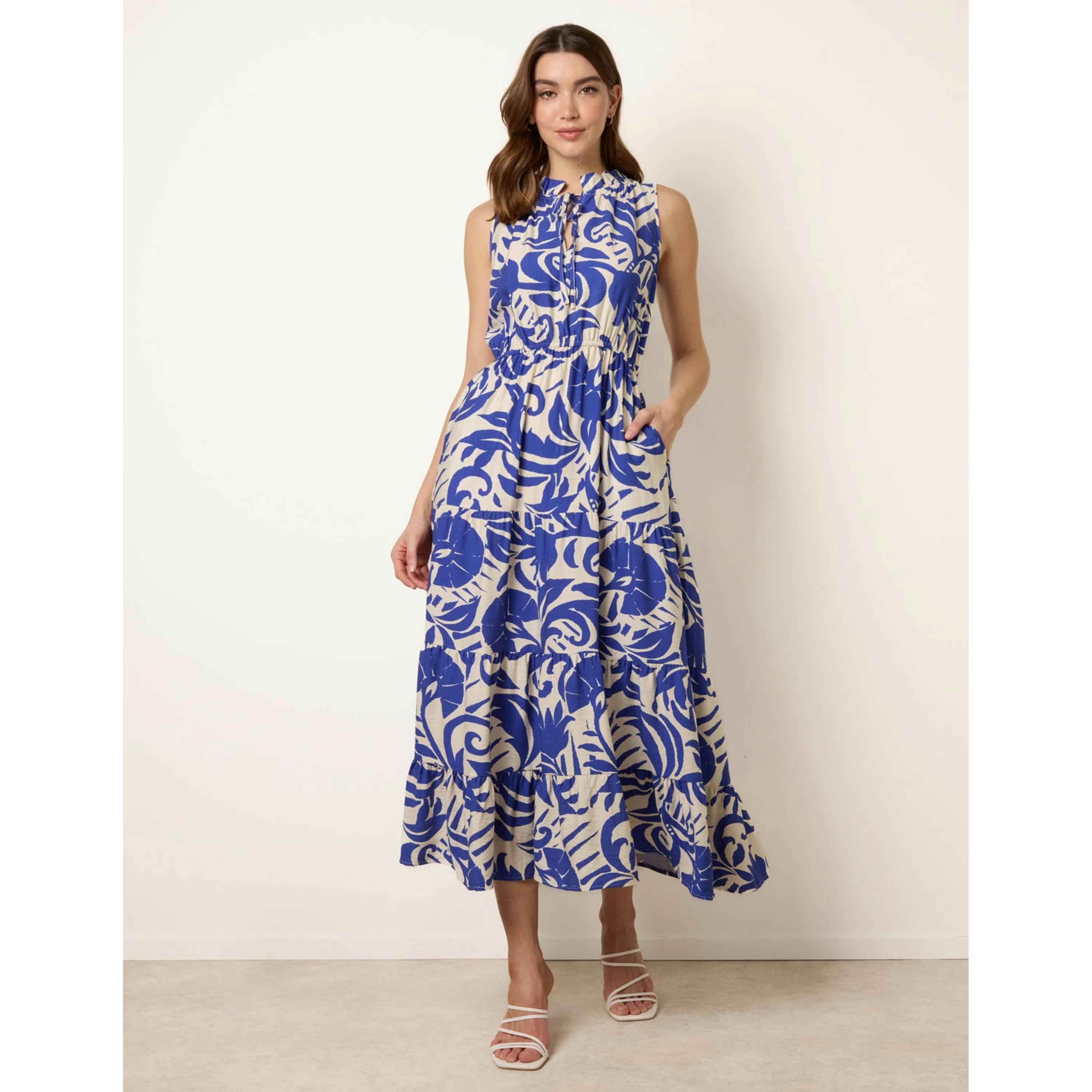 Blue Vanilla Topical Leaf Print Maxi Dress  in Blue , view 1 of 4
