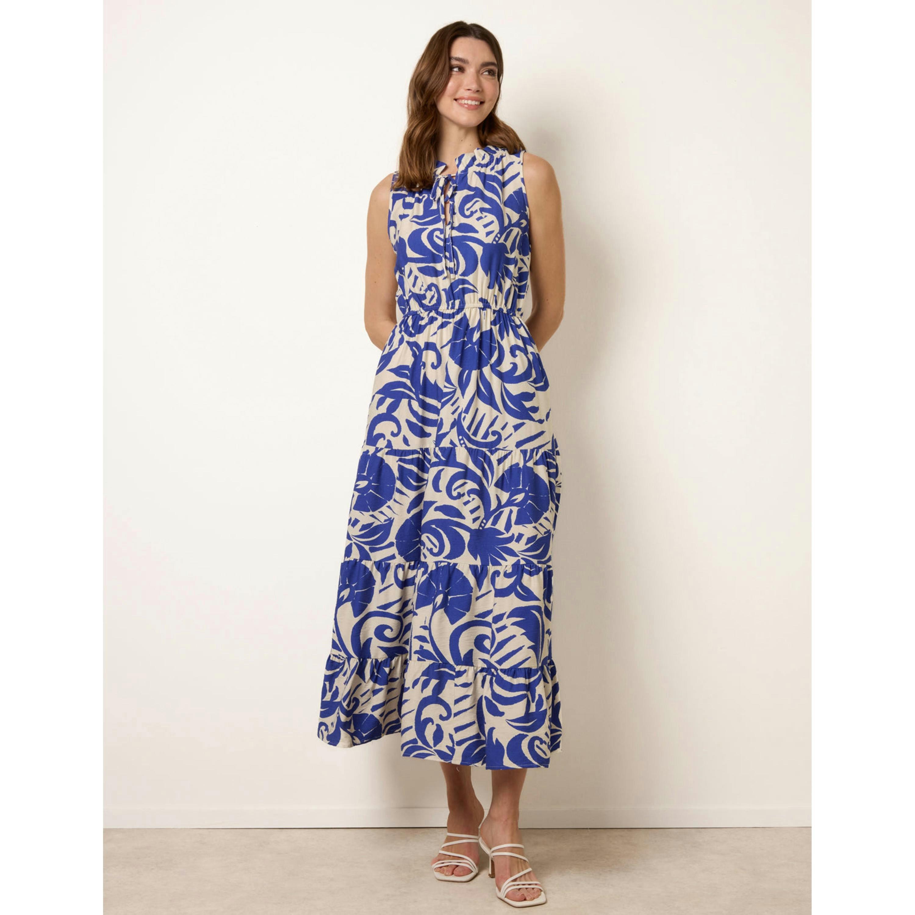 Blue Vanilla Topical Leaf Print Maxi Dress  in Blue , view 3 of 4