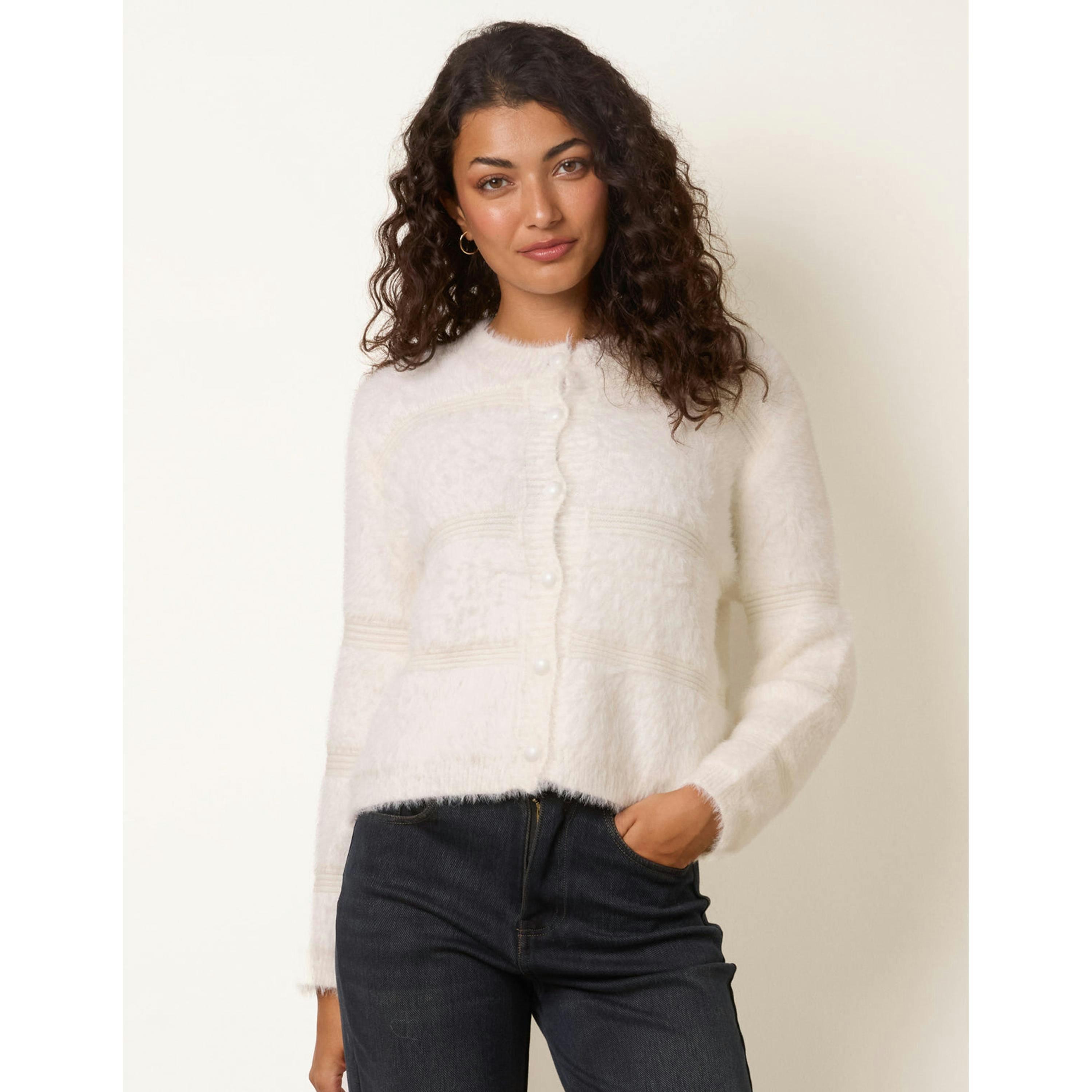 Blue Vanilla Soft Touch Button Cardigan  in Ivory , view 1 of 4