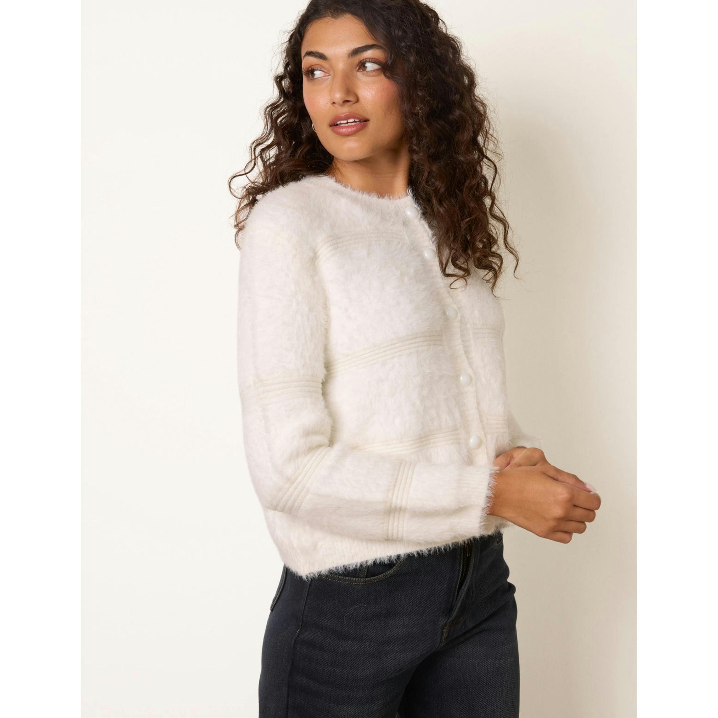 Blue Vanilla Soft Touch Button Cardigan  in Ivory , view 3 of 4