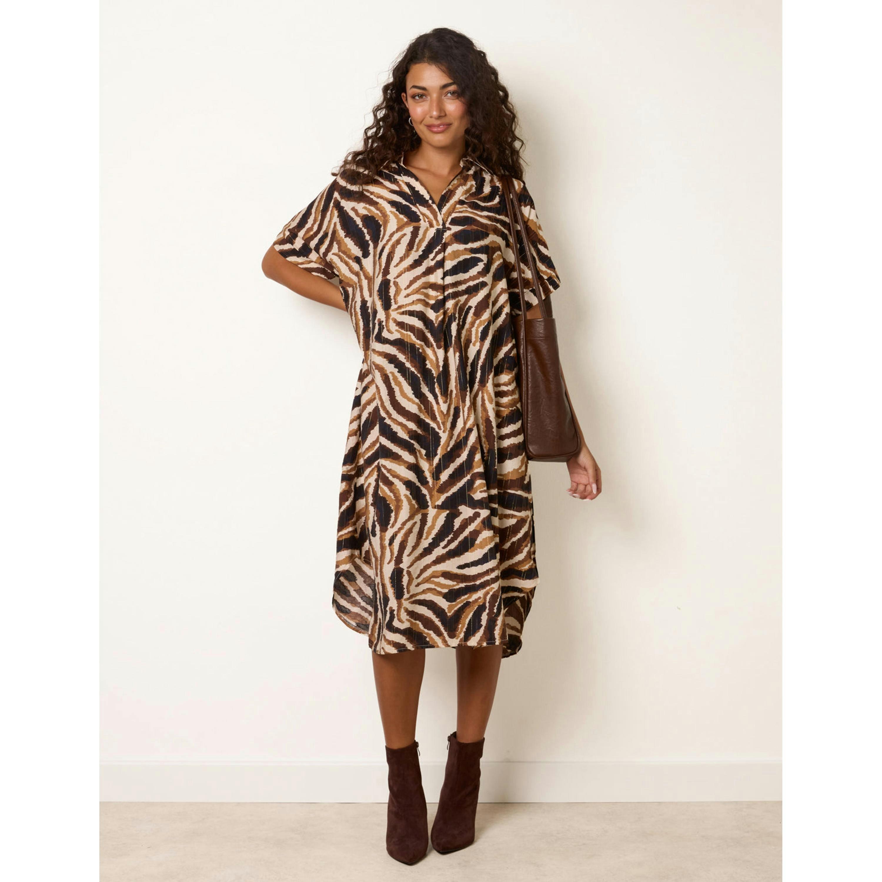 Blue Vanilla Zebra Print Shirt Dress  in Brown , view 4 of 4