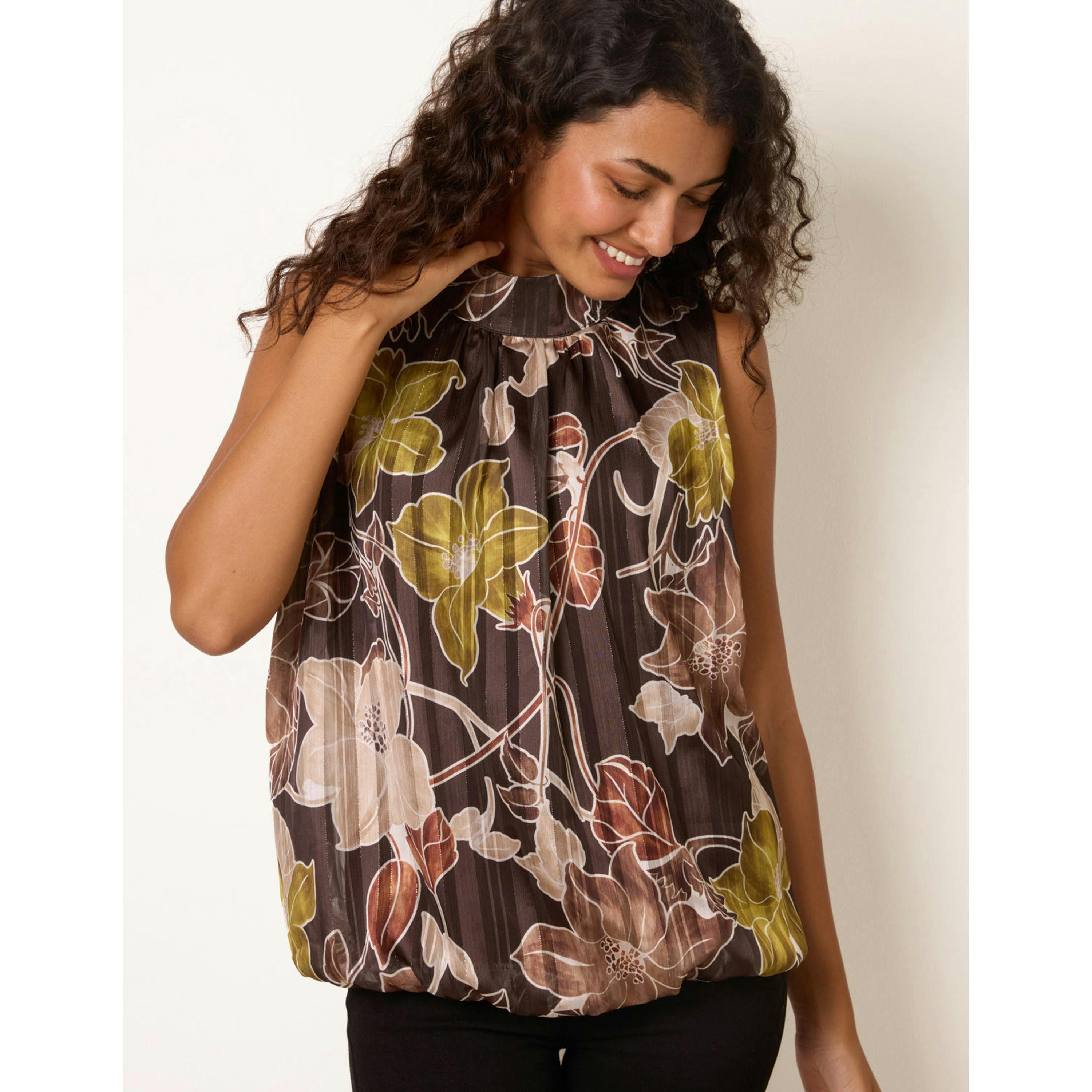 Blue Vanilla High Neck Metallic Sleeveless Blouse  in Brown , view 1 of 4