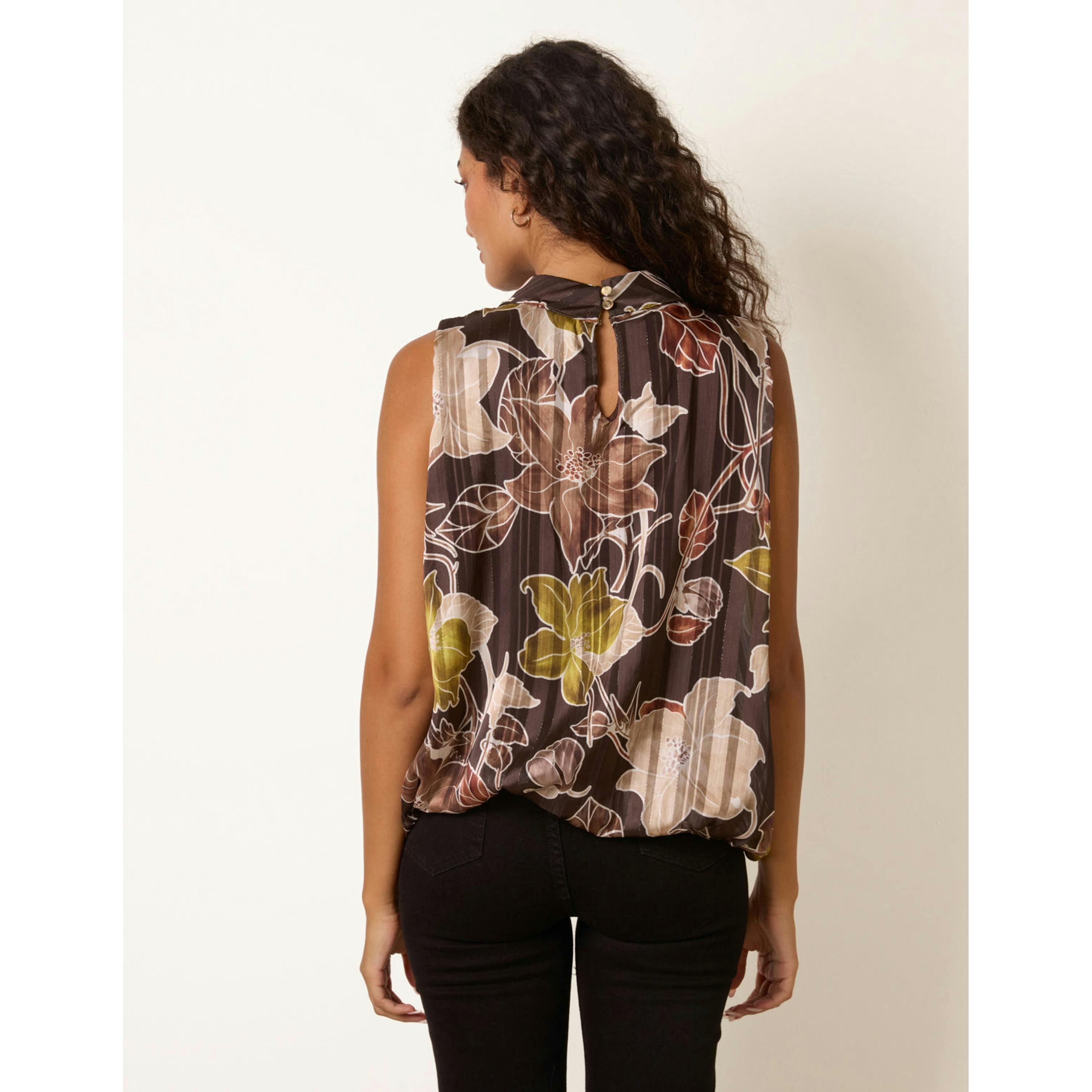 Blue Vanilla High Neck Metallic Sleeveless Blouse  in Brown , view 2 of 4