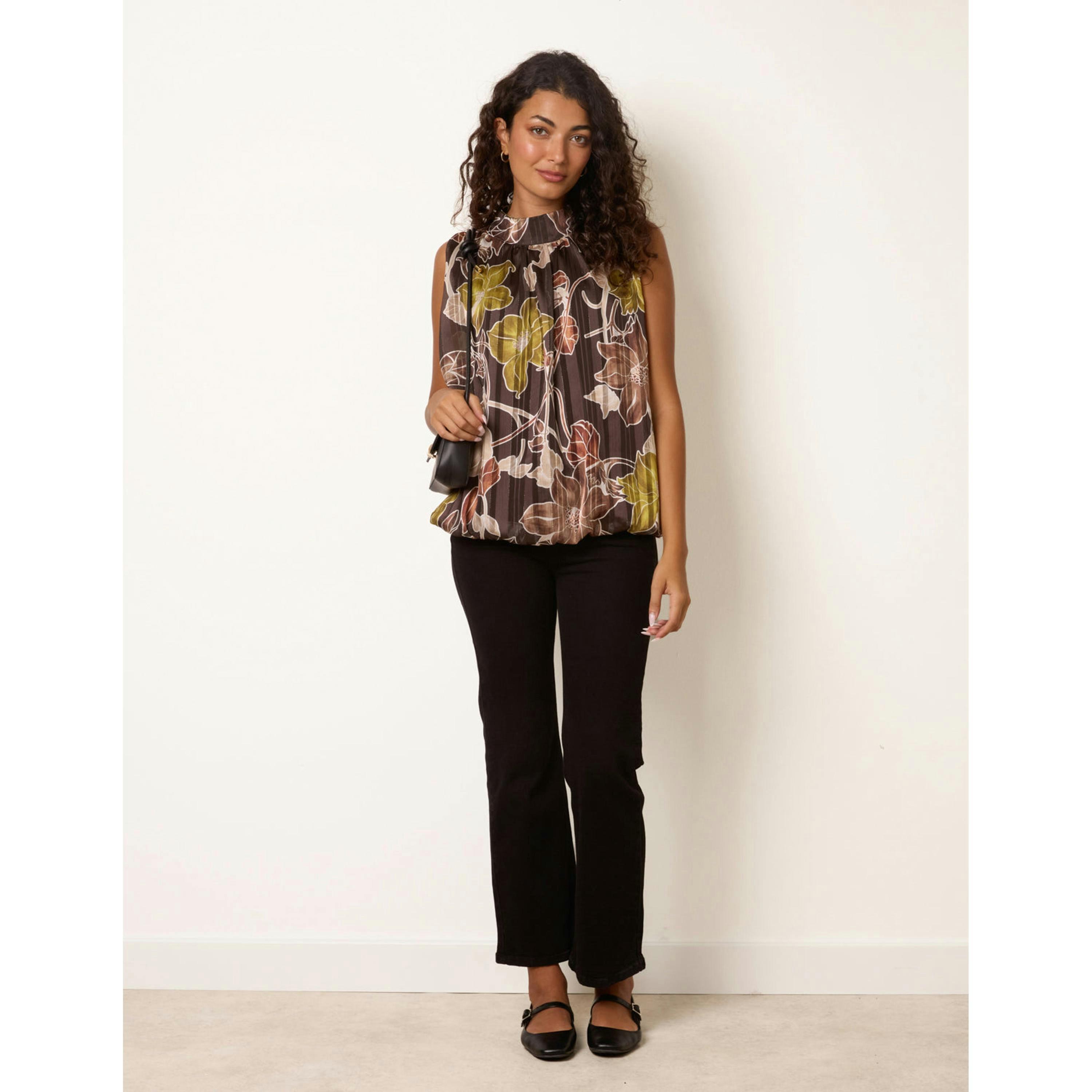Blue Vanilla High Neck Metallic Sleeveless Blouse  in Brown , view 3 of 4