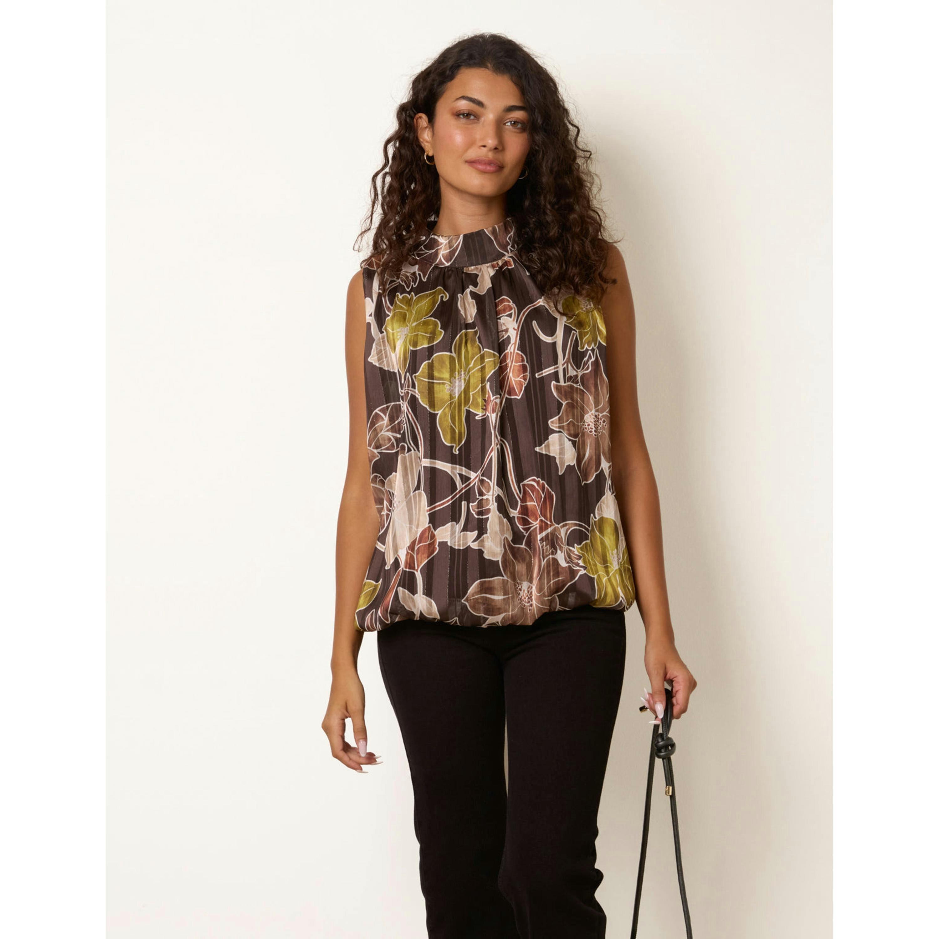 Blue Vanilla High Neck Metallic Sleeveless Blouse  in Brown , view 4 of 4