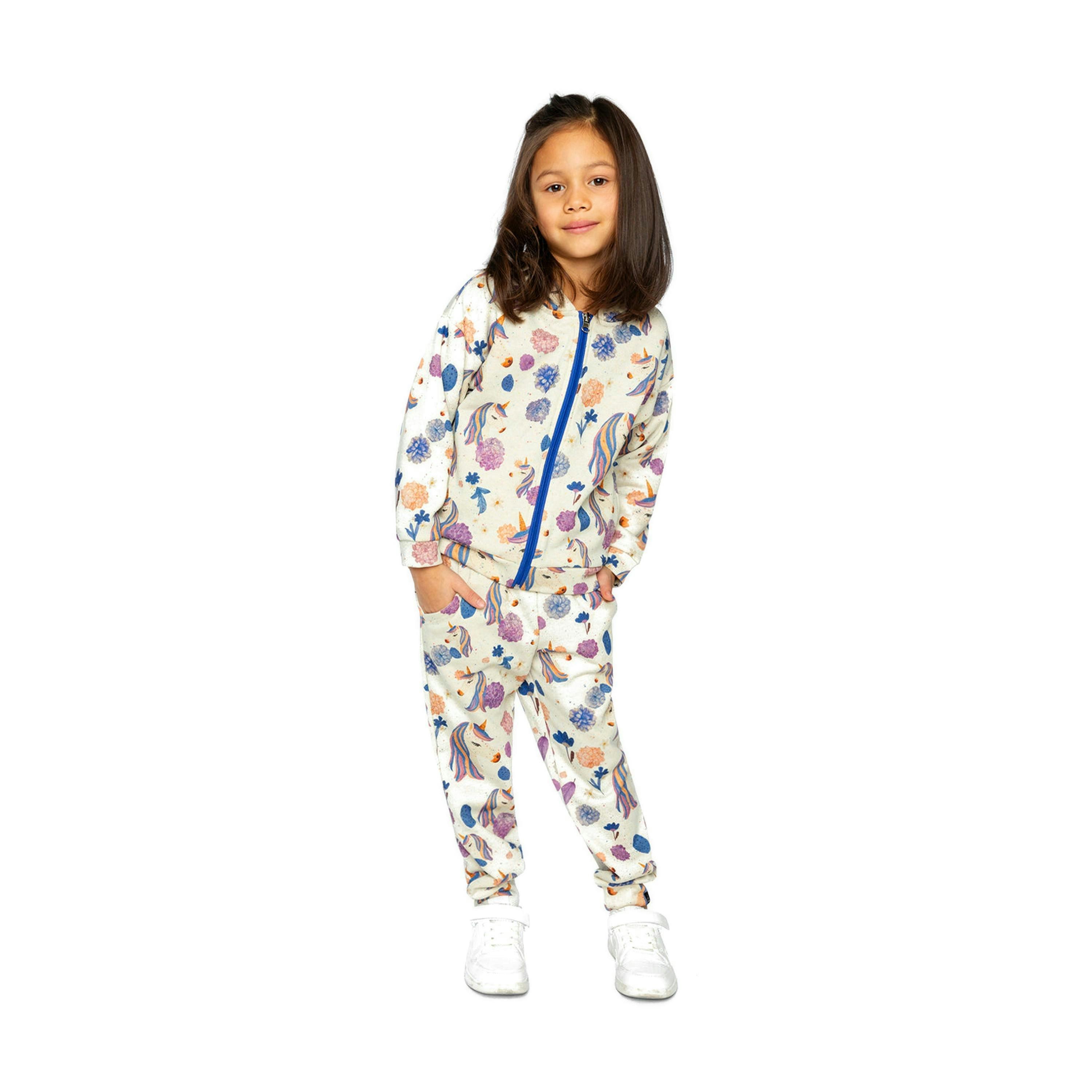 Hooded Zipped French Terry Cardigan Beige Unicorn Print , view 5 of 6