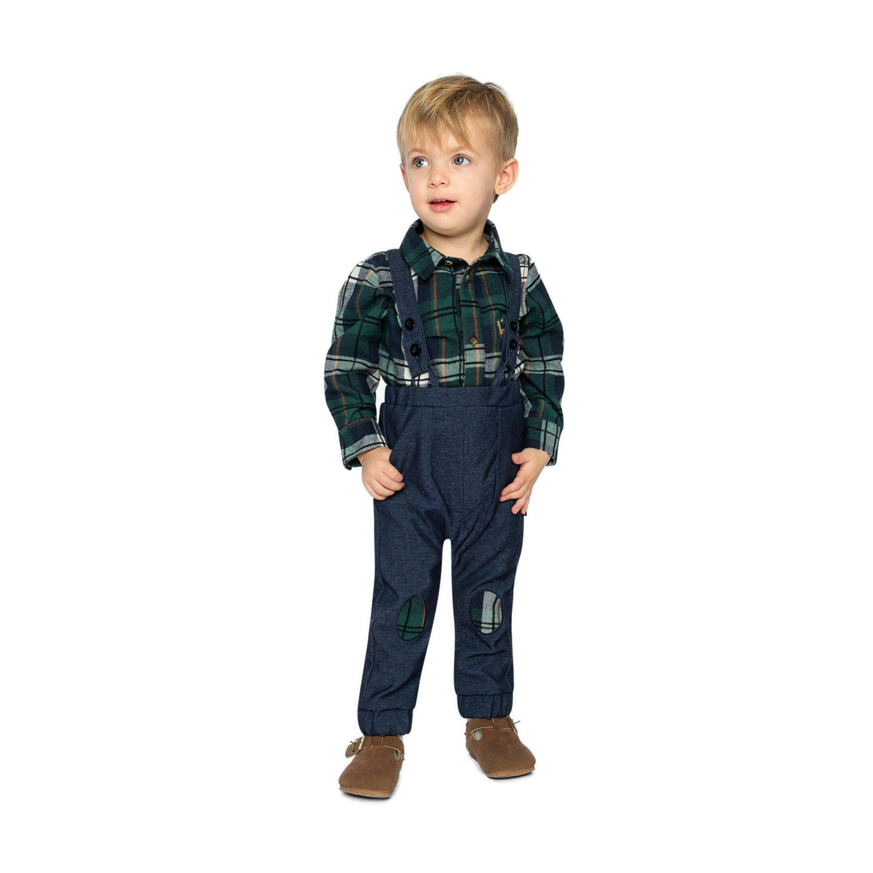 Baby Top & Pants Set Blue And Green Checks , view 2 of 5