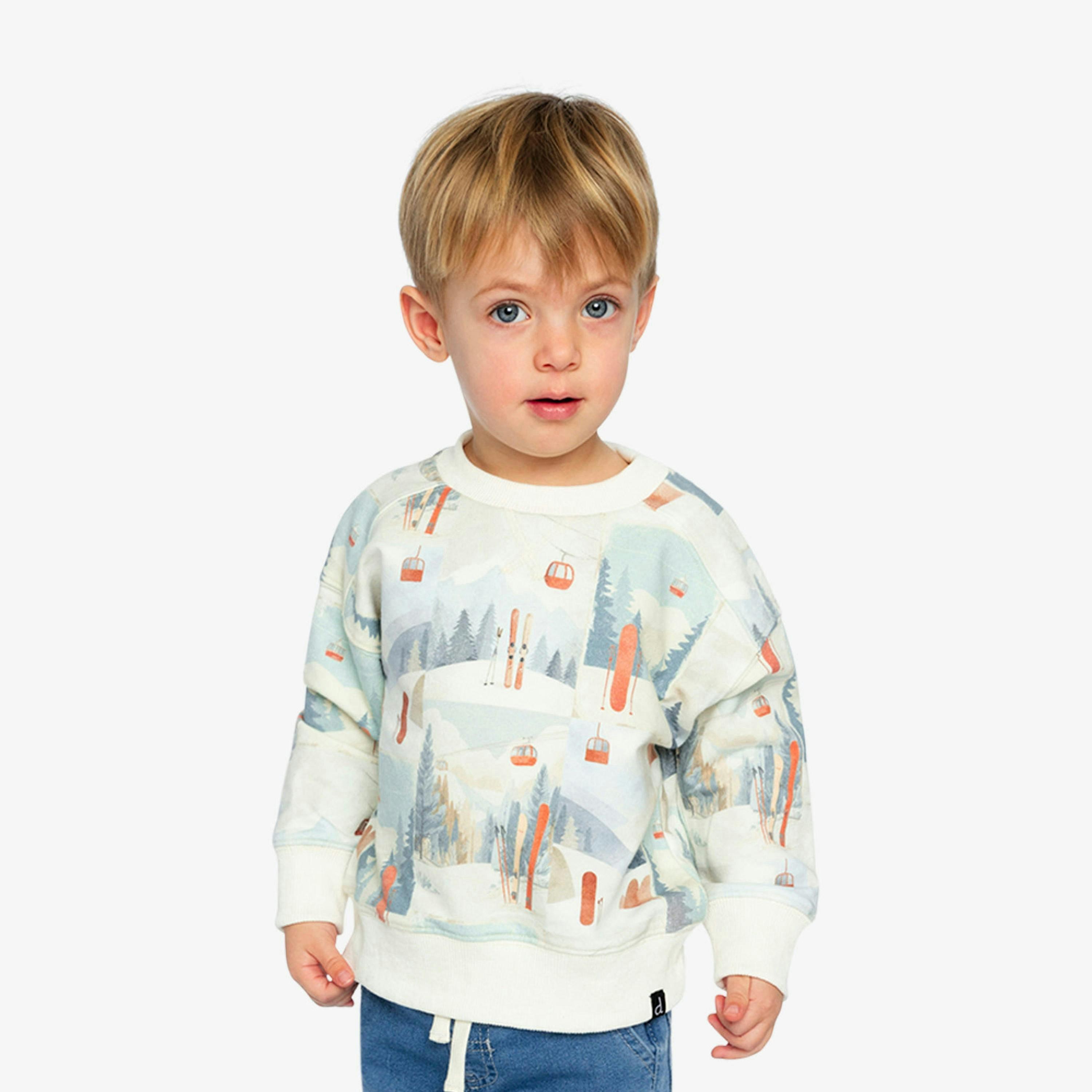 Fleece Sweatshirt Beige Ski Print , view 3 of 6