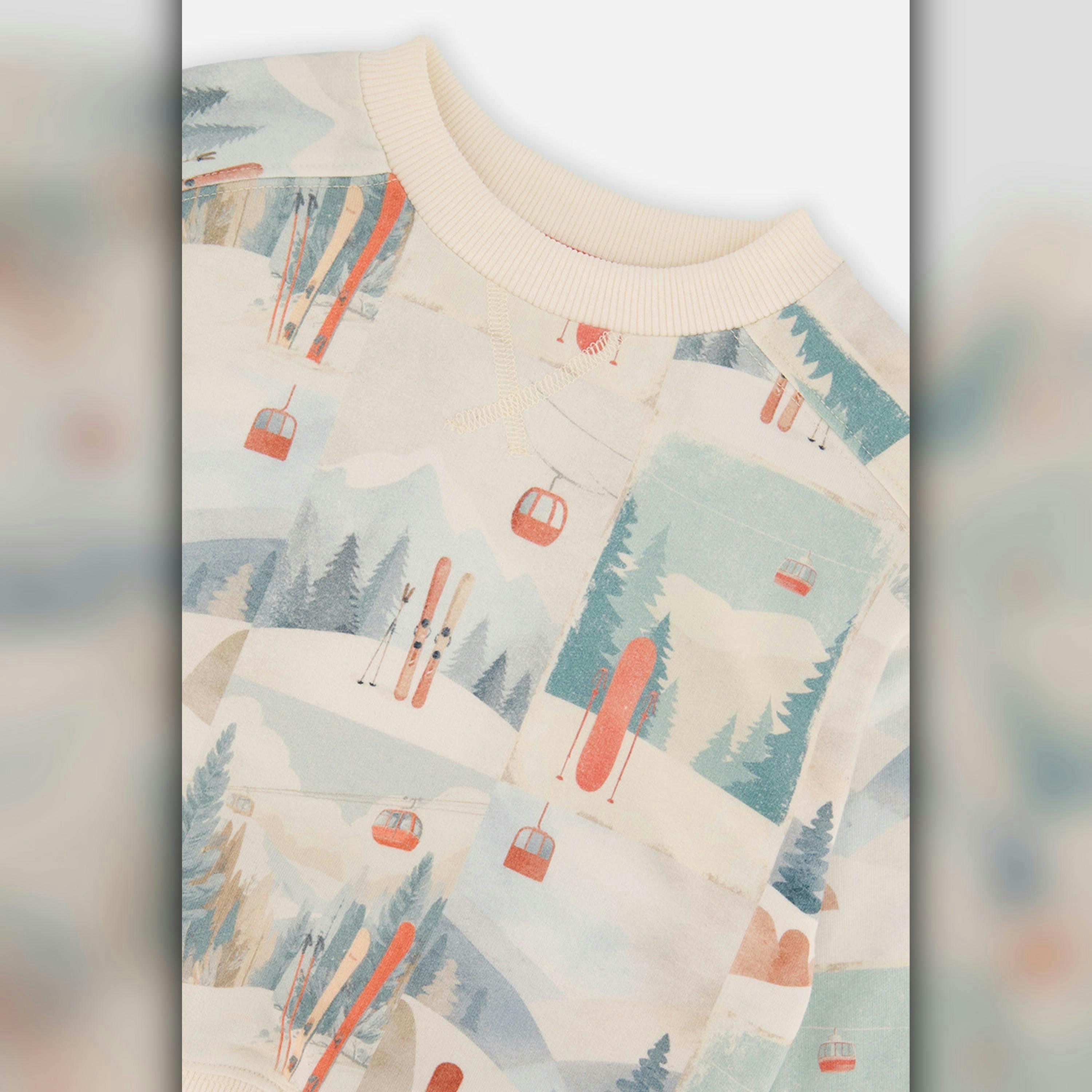 Fleece Sweatshirt Beige Ski Print , view 5 of 6