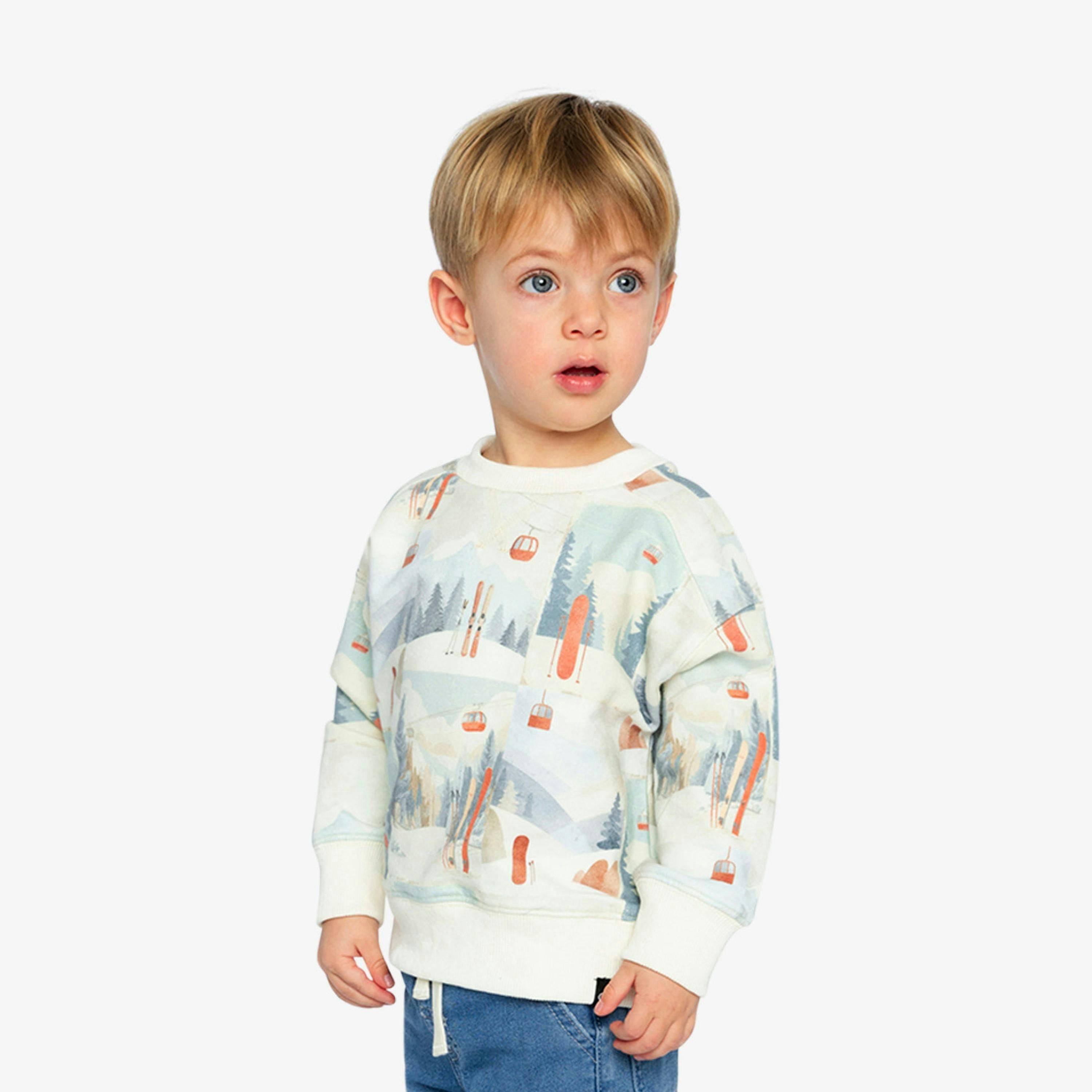 Fleece Sweatshirt Beige Ski Print , view 6 of 6