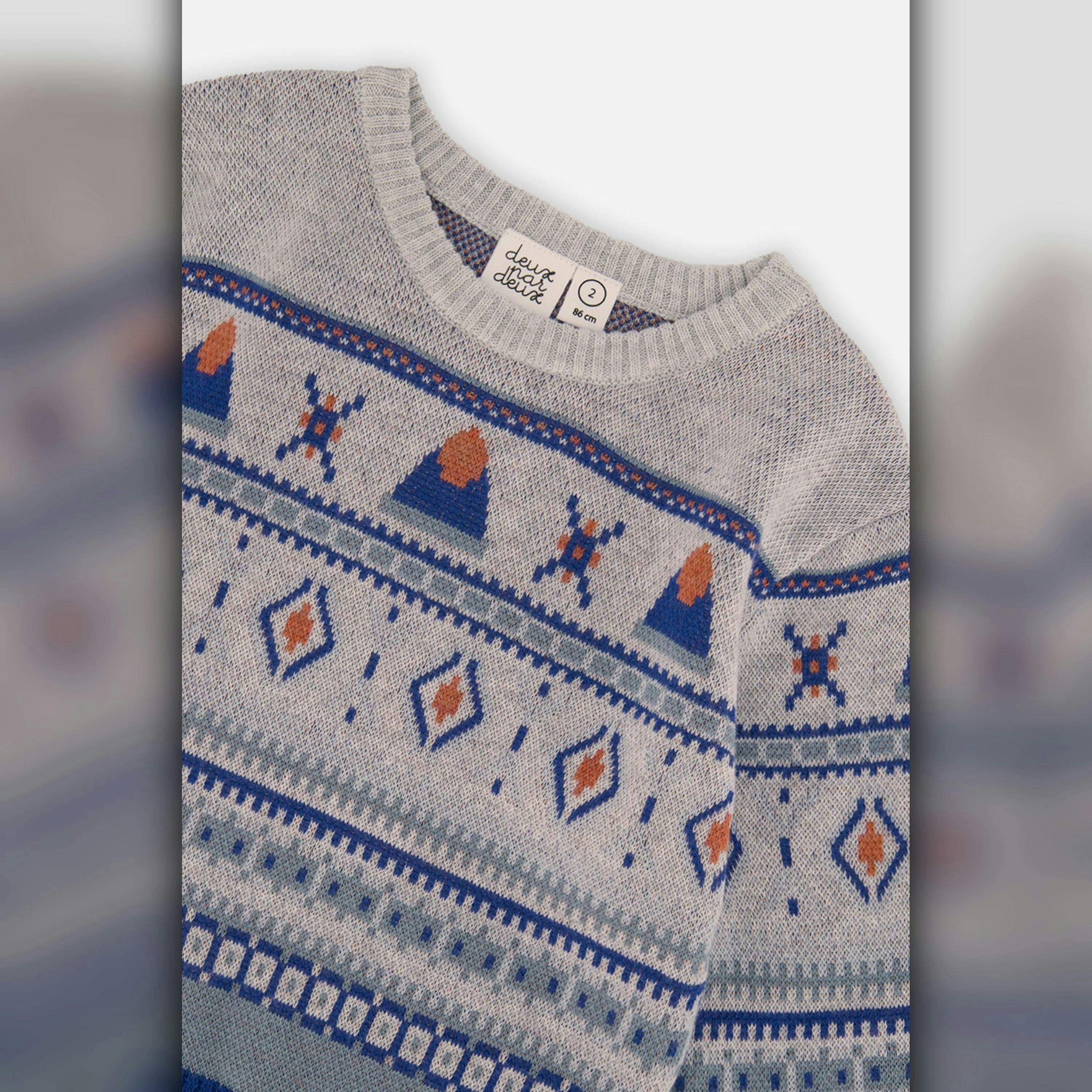 Baby Jacquard Knit Sweater Blue and Beige , view 2 of 2