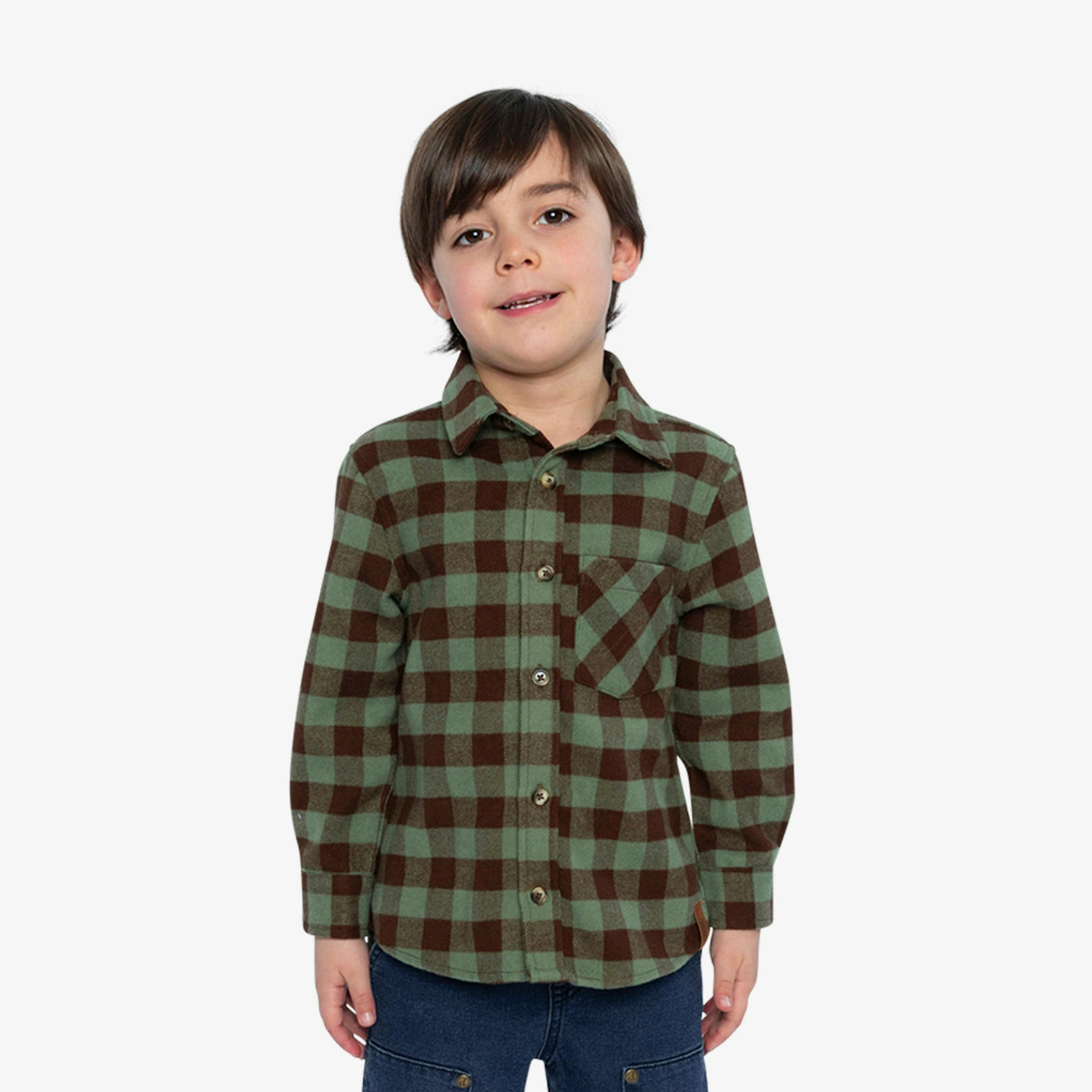 Brushed Flannel Shirt Green And Brown Plaid , view 2 of 5