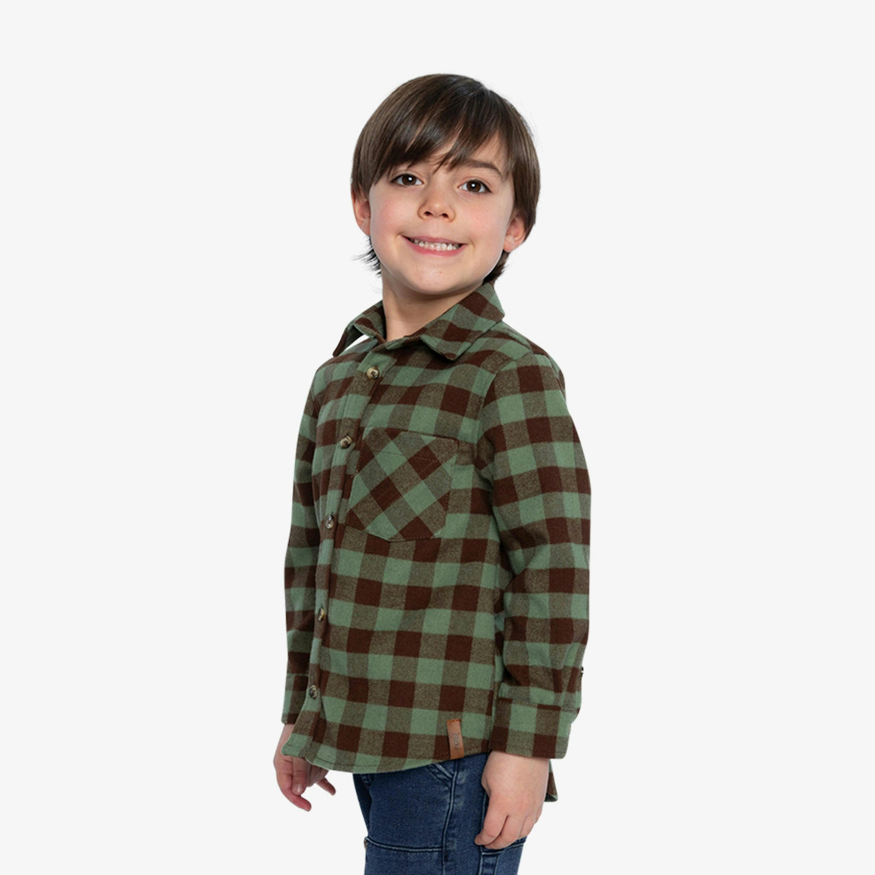 Brushed Flannel Shirt Green And Brown Plaid , view 3 of 5