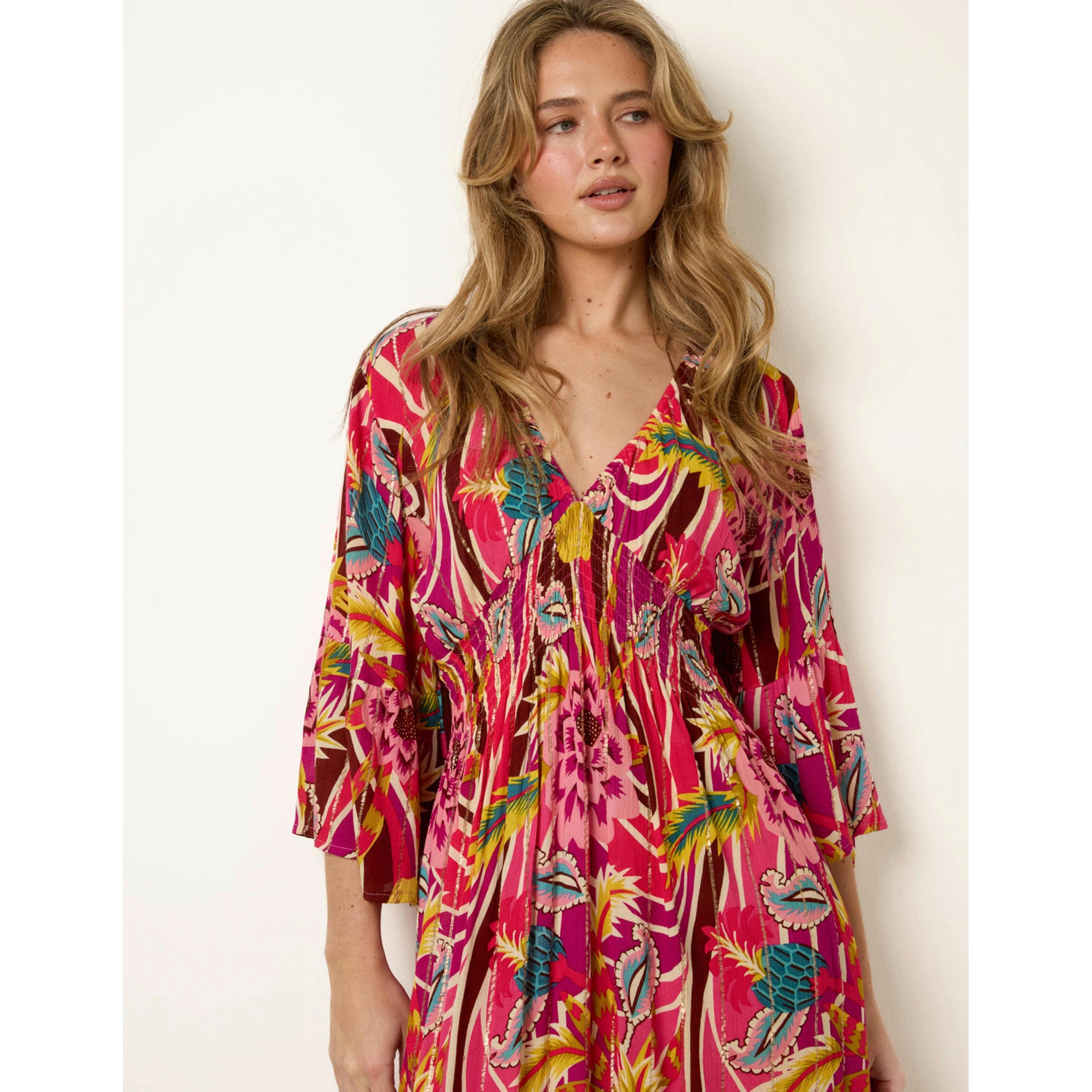 Blue Vanilla Tropical Print V-Neck Maxi Dress  in Pink , view 3 of 4