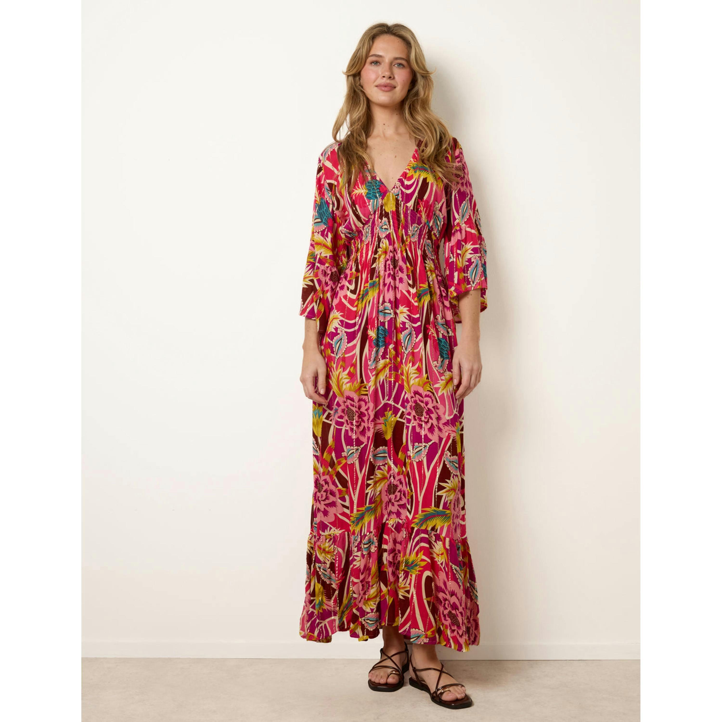 Blue Vanilla Tropical Print V-Neck Maxi Dress  in Pink , view 4 of 4